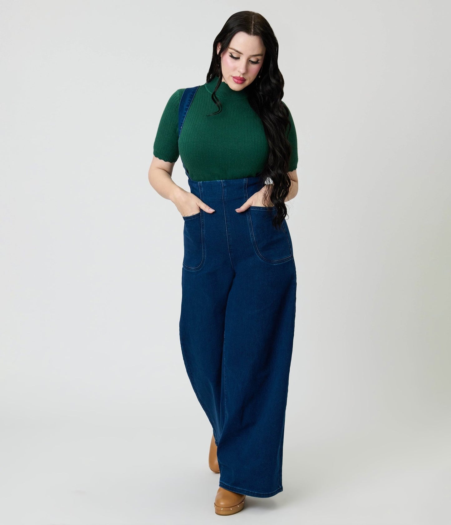 Royal Monk Blue Denim Jolene Suspender Jeans - Unique Vintage - Womens, TOPS, KNIT TOPS