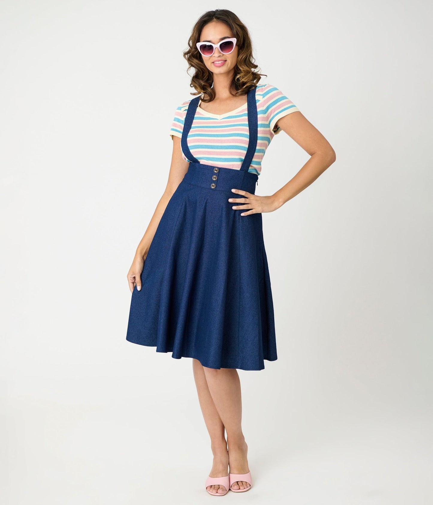 Royal Monk Blue & Pink Striped Vivian Knit Top - Unique Vintage - Womens, TOPS, SHIRTS