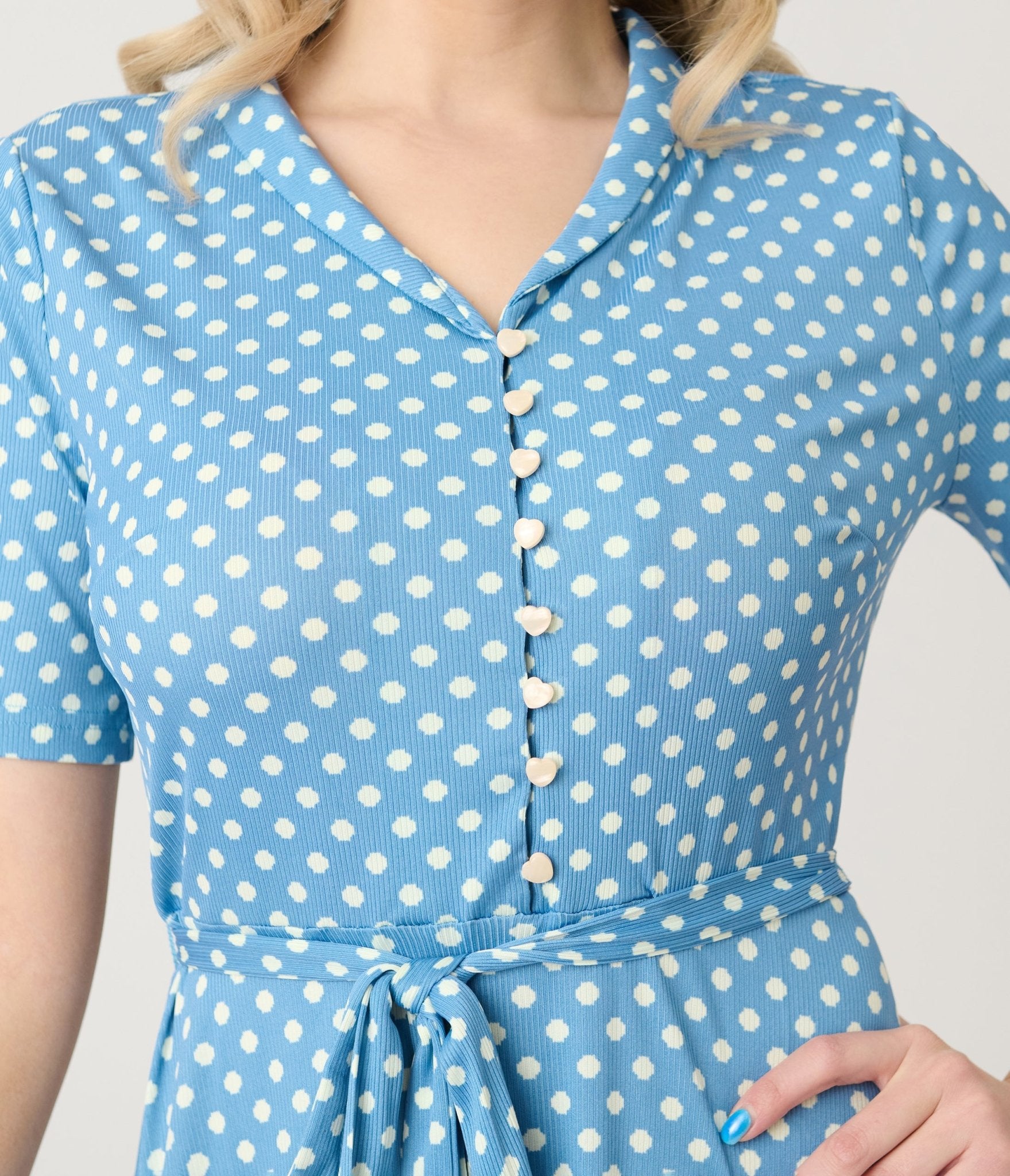 Royal Monk Blue & White Polka Dot Ellen Swing Dress - Unique Vintage - Womens, DRESSES, SWING
