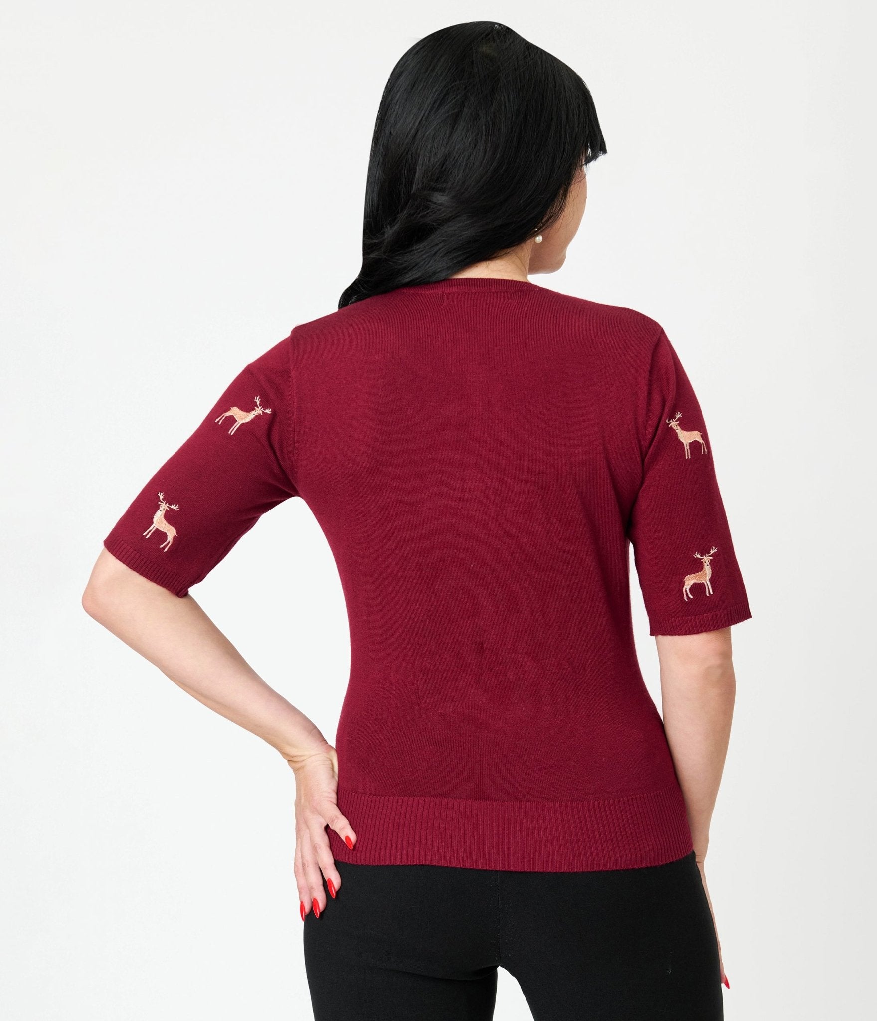 Royal Monk Burgundy Deer Sweater - Unique Vintage - Womens, TOPS, KNIT TOPS