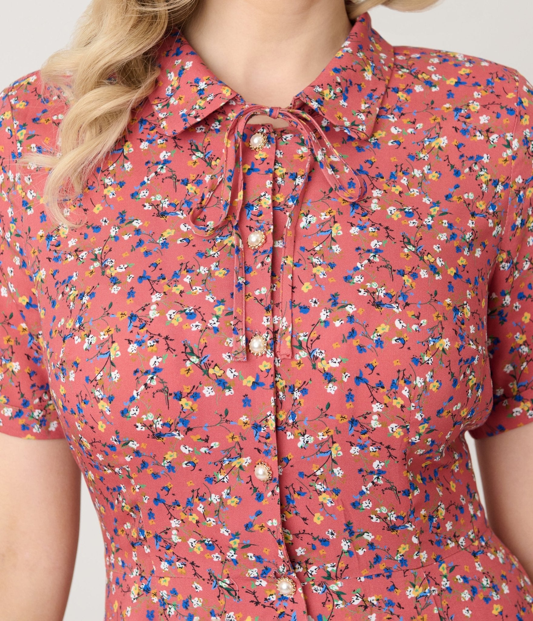 Royal Monk Coral Spring Floral Midi Dress - Unique Vintage - Womens, DRESSES, SWING