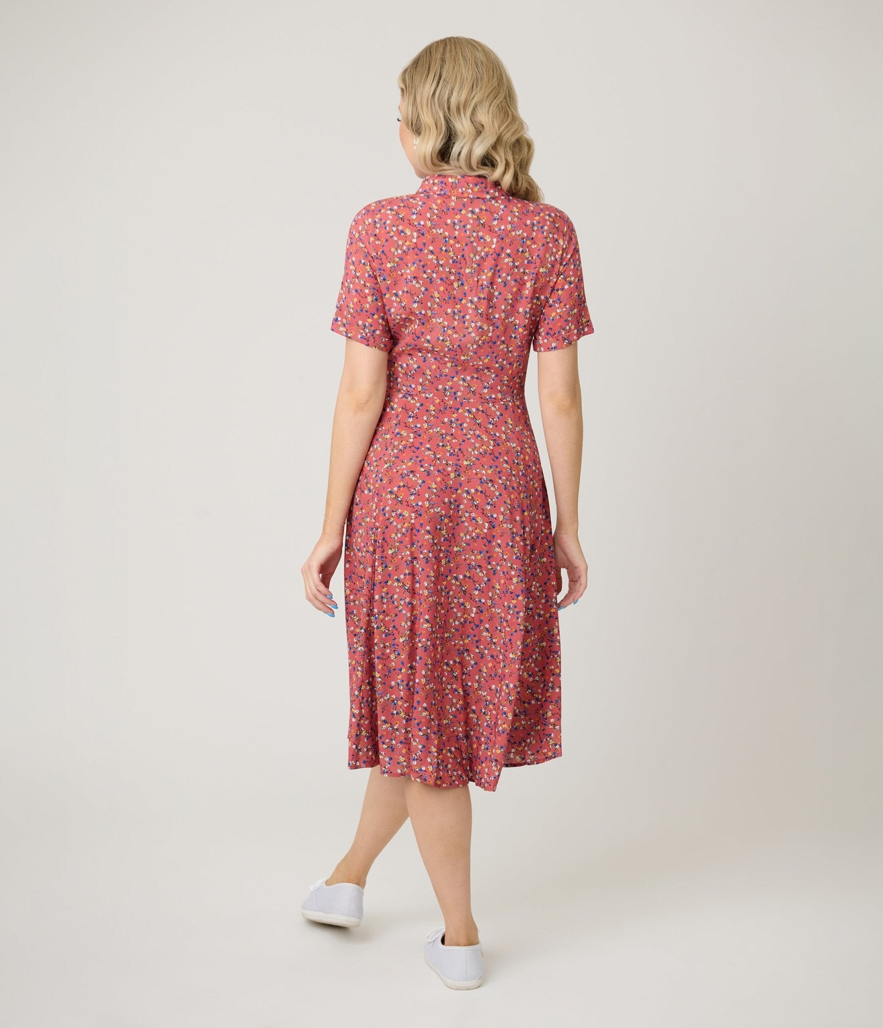 Royal Monk Coral Spring Floral Midi Dress - Unique Vintage - Womens, DRESSES, SWING