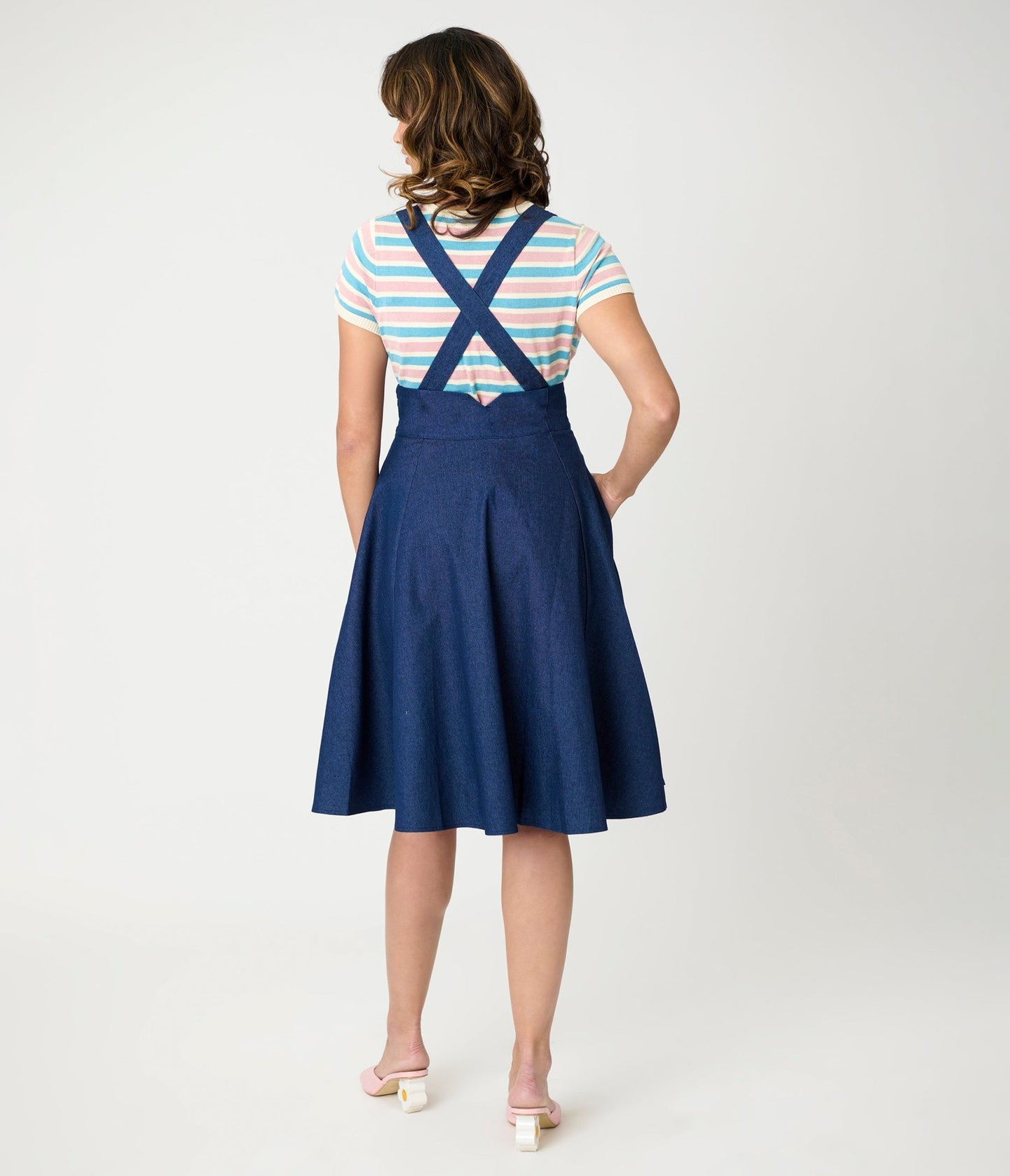 Royal Monk Dark Blue Denim Dottie Swing Skirt - Unique Vintage - Womens, BOTTOMS, SKIRTS