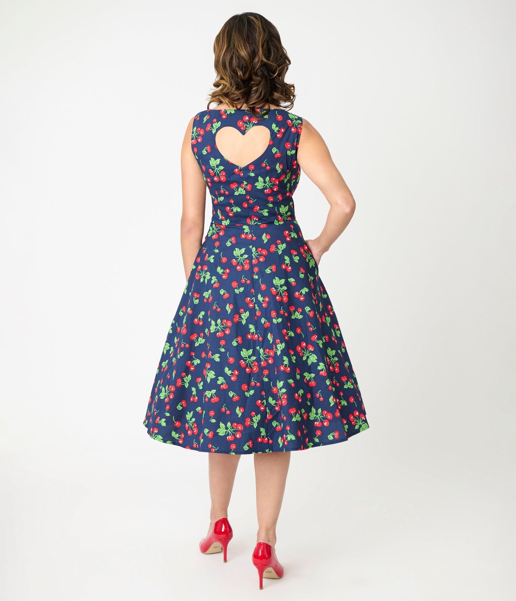 Royal Monk Navy Cherry Heart Nora Swing Dress Unique Vintage Royal Monk Navy Cherry Heart Nora Swing Dress Unique Vintage
