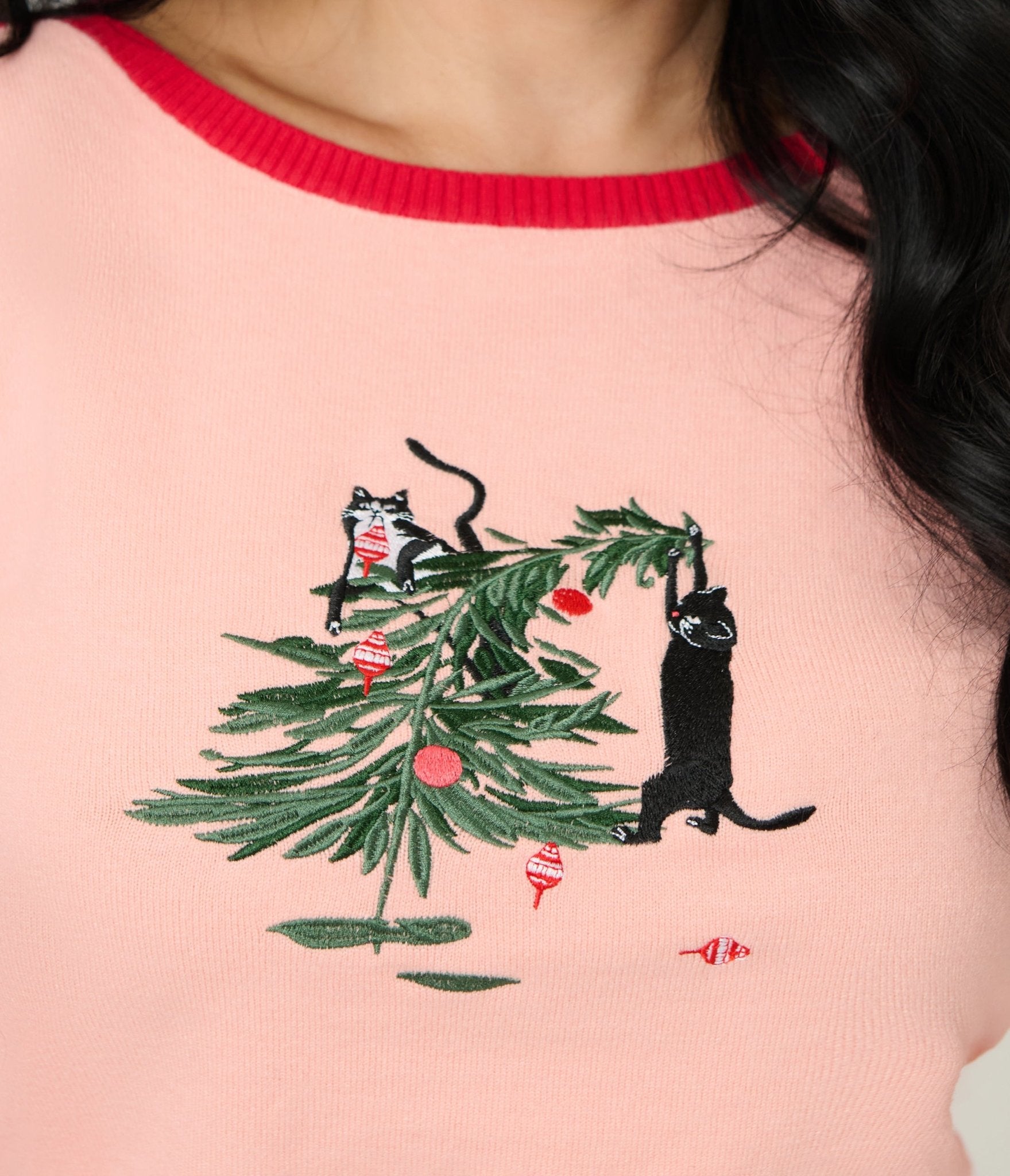 Royal Monk Pink Holiday Cats Sweater - Unique Vintage - Womens, TOPS, SWEATERS