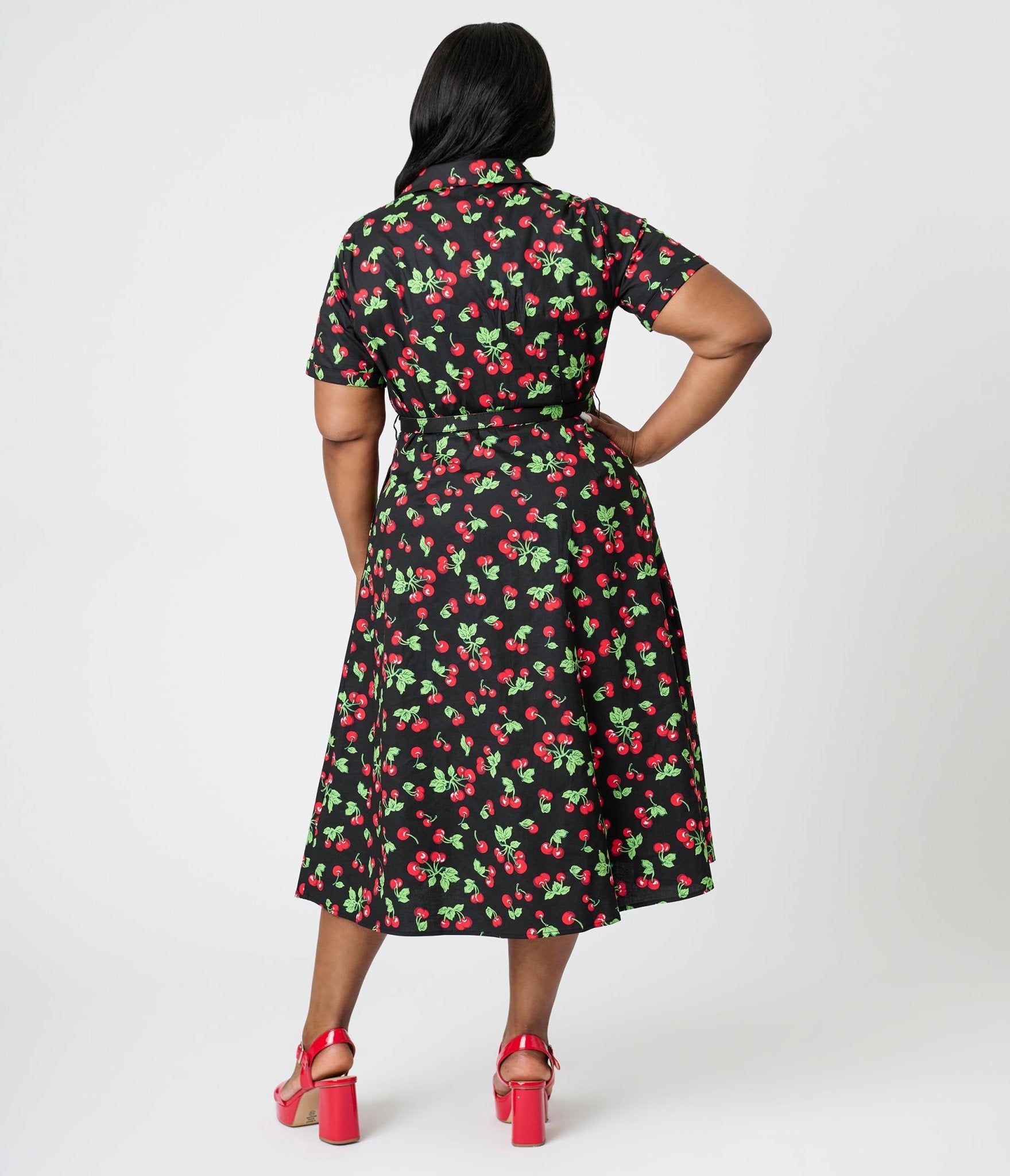 Royal Monk Plus Size Black & Red Cherries Darla Swing Dress - Unique Vintage - Womens, DRESSES, SWING