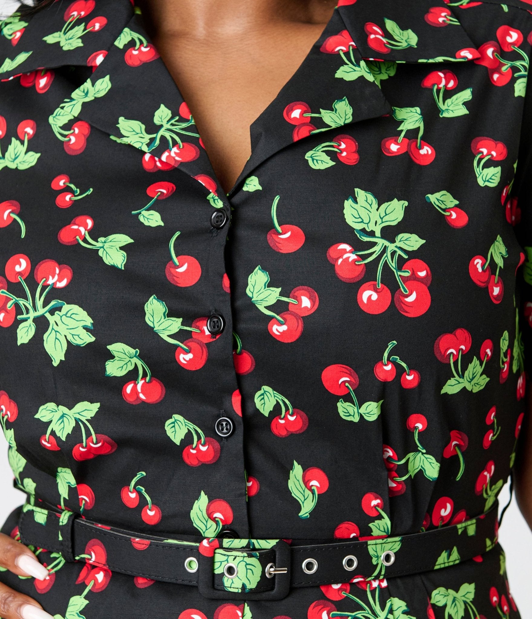 Royal Monk Plus Size Black & Red Cherries Darla Swing Dress - Unique Vintage - Womens, DRESSES, SWING