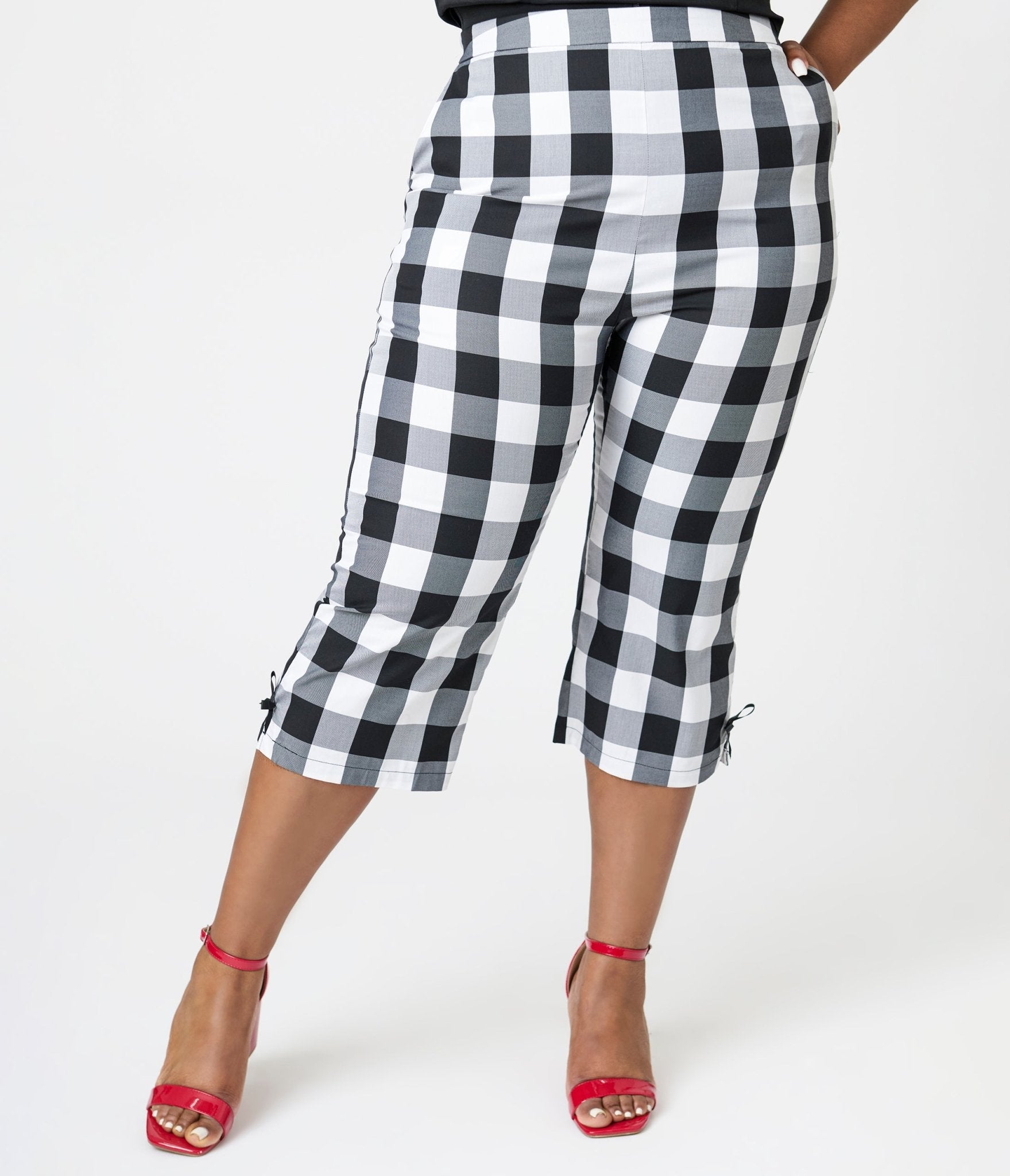 Royal Monk Plus Size Black & White Gingham Esme Capri Pants - Unique Vintage - Womens, BOTTOMS, PANTS
