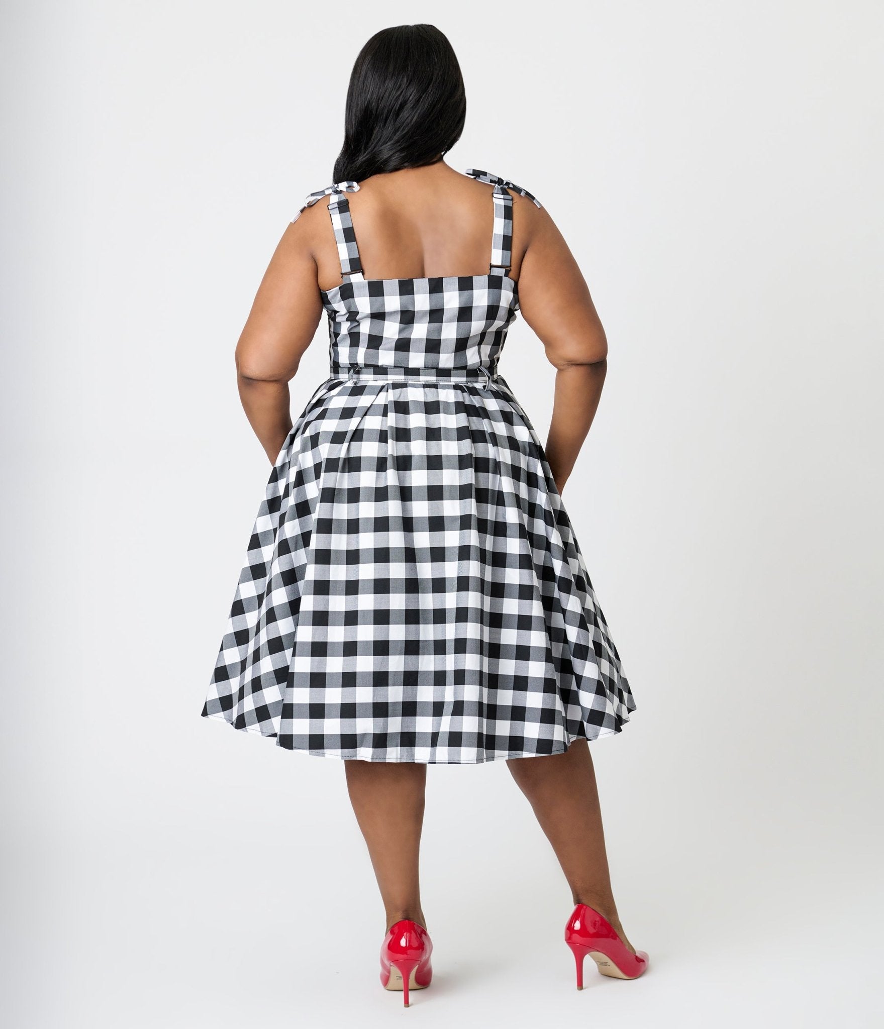 Royal Monk Plus Size Black & White Gingham June Swing Dress - Unique Vintage - Womens, DRESSES, SWING