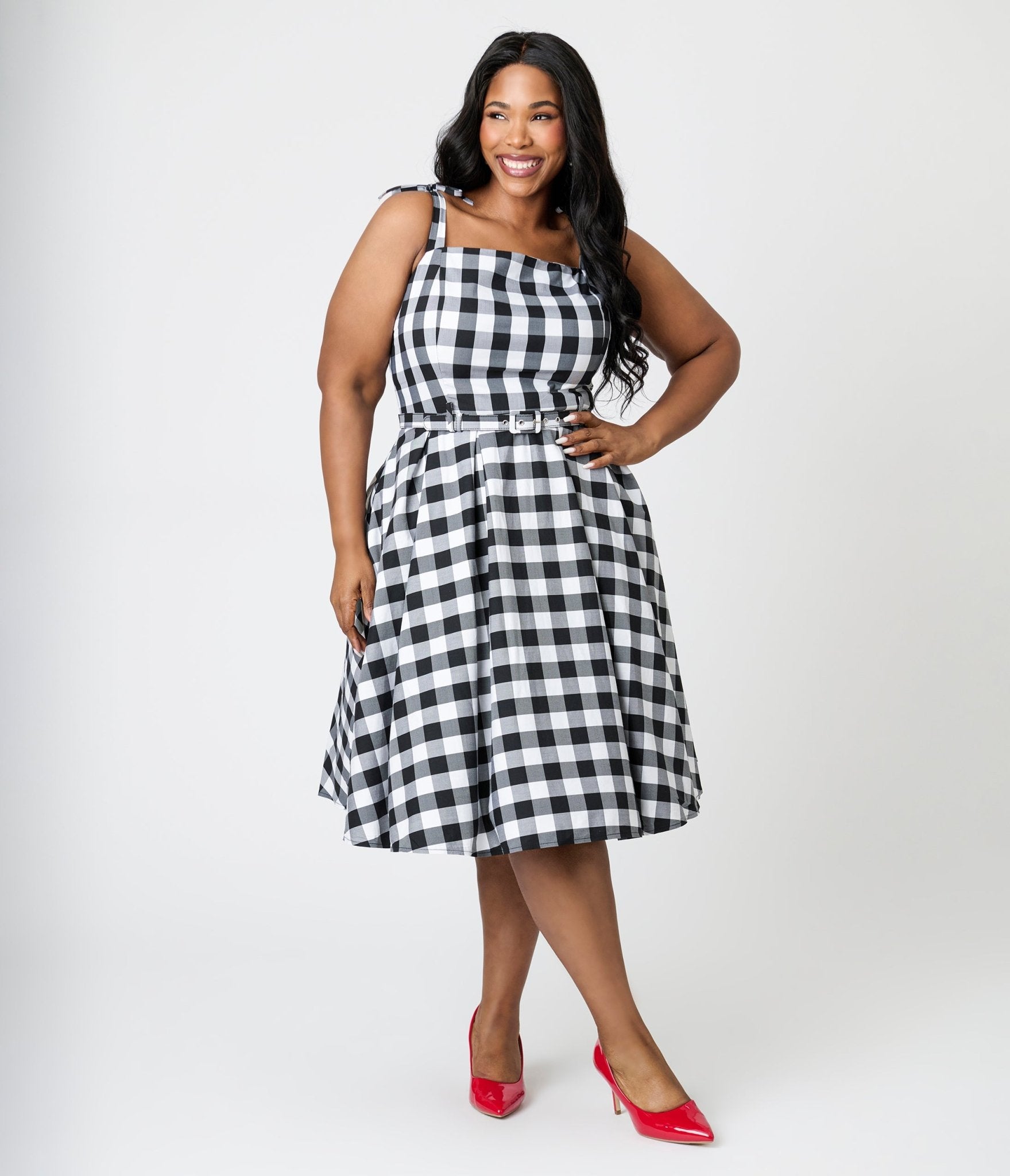 Royal Monk Plus Size Black & White Gingham June Swing Dress - Unique Vintage - Womens, DRESSES, SWING