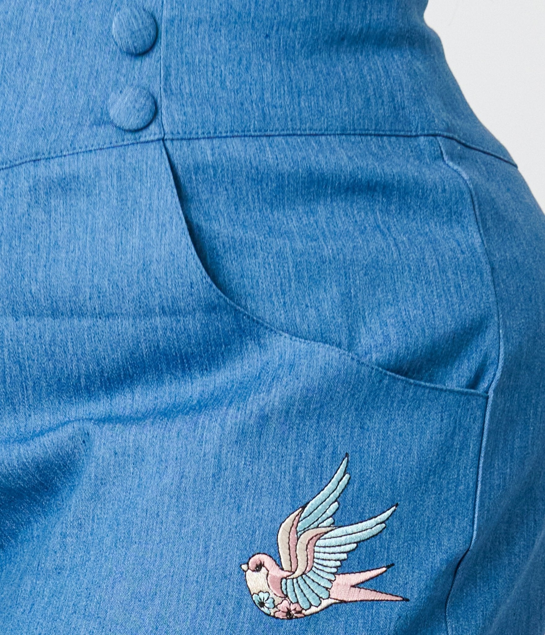 Royal Monk Plus Size Denim Blue Swallows Millie Shorts - Unique Vintage - Womens, BOTTOMS, SHORTS