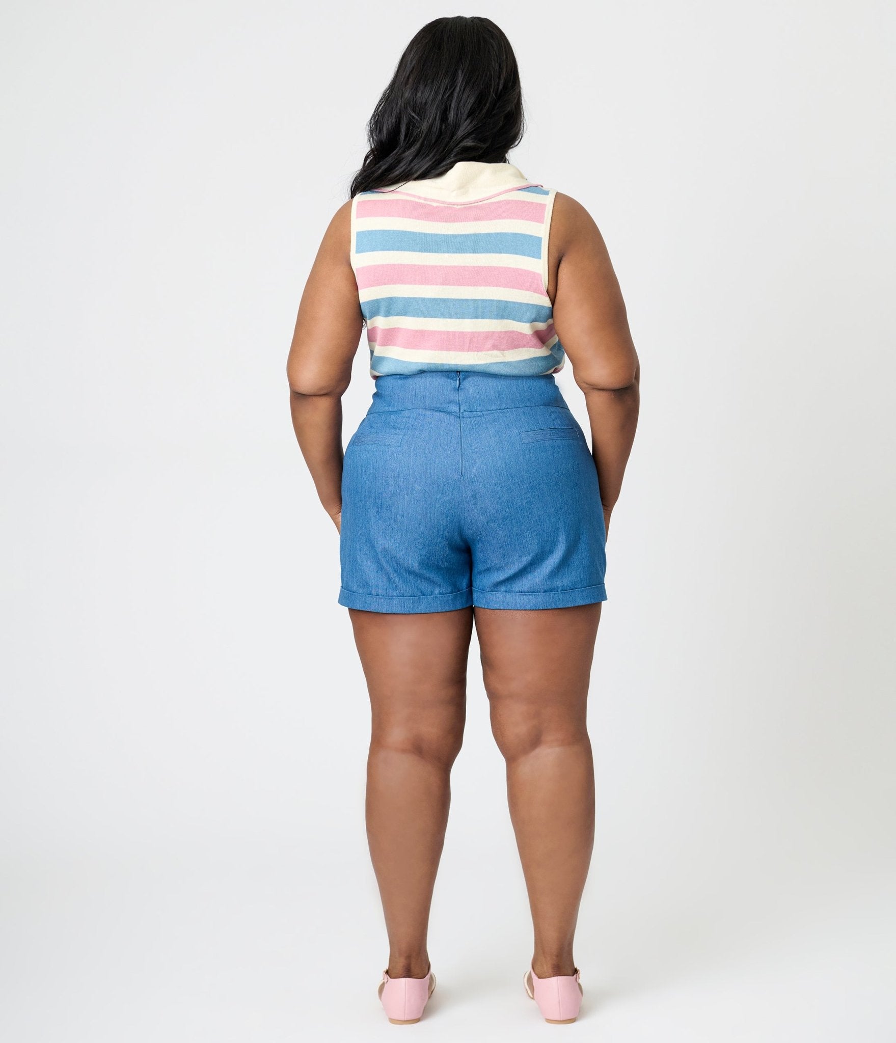 Royal Monk Plus Size Denim Blue Swallows Millie Shorts - Unique Vintage - Womens, BOTTOMS, SHORTS