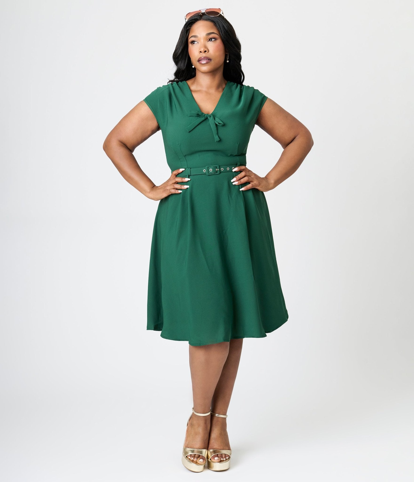 Royal Monk Plus Size Green Chiffon Holly Swing Dress - Unique Vintage - Womens, DRESSES, SWING
