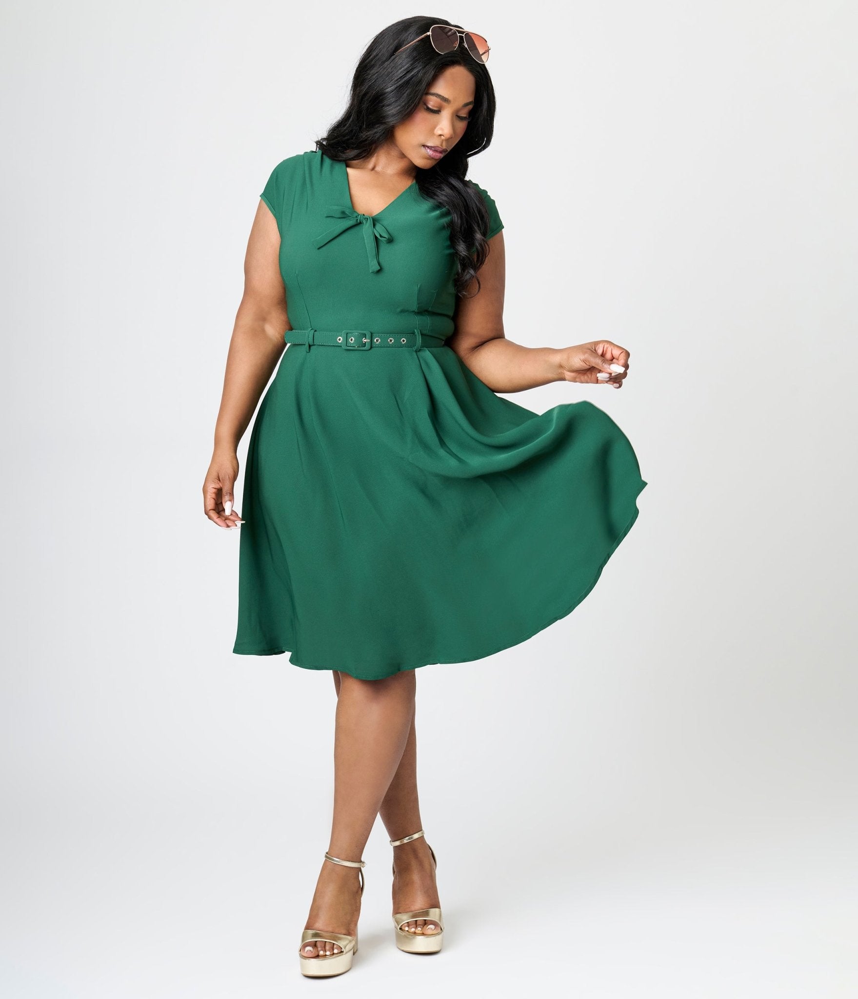 Royal Monk Plus Size Green Chiffon Holly Swing Dress - Unique Vintage - Womens, DRESSES, SWING