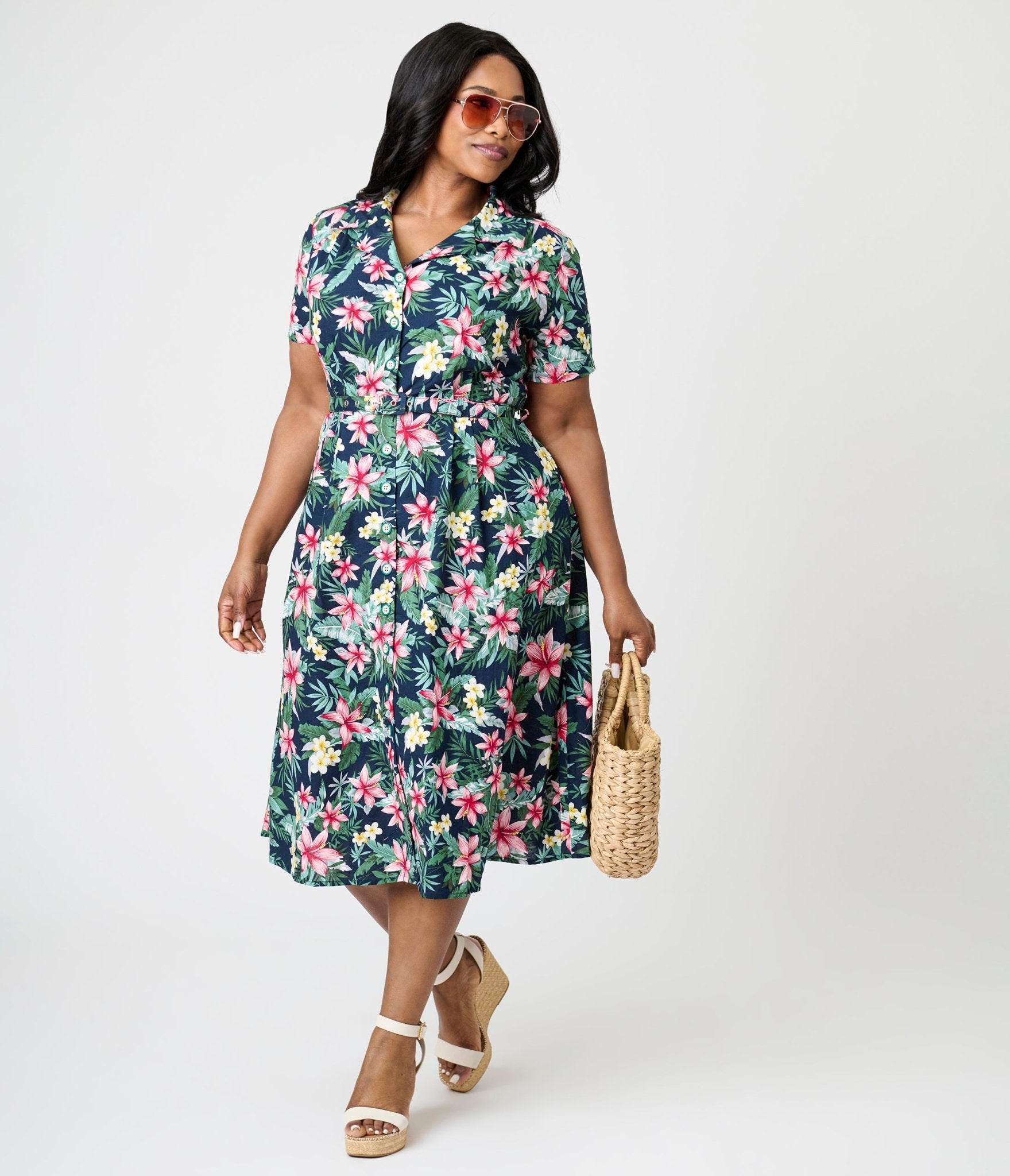 Royal Monk Plus Size Tropical Print Kate Swing Dress - Unique Vintage - Womens, DRESSES, SWING