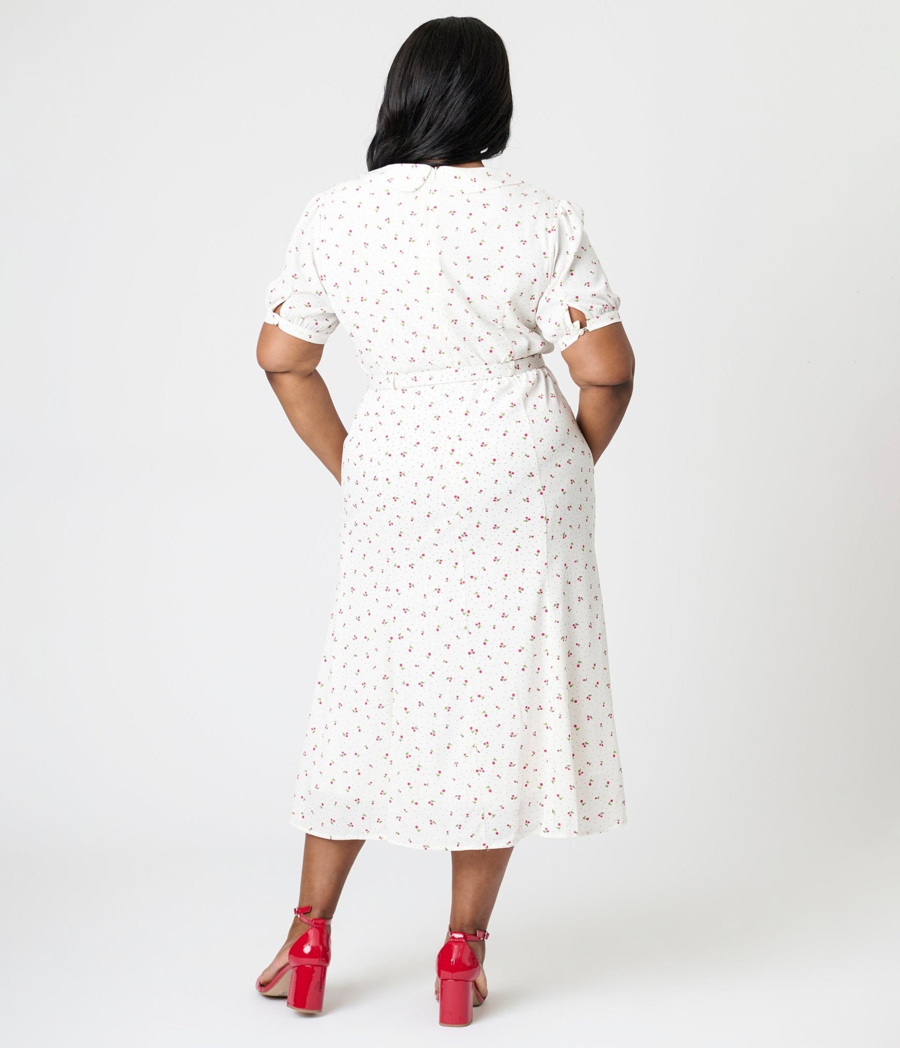 Royal Monk Plus Size White Cherry Lucille Midi Dress - Unique Vintage - Womens, DRESSES, SWING