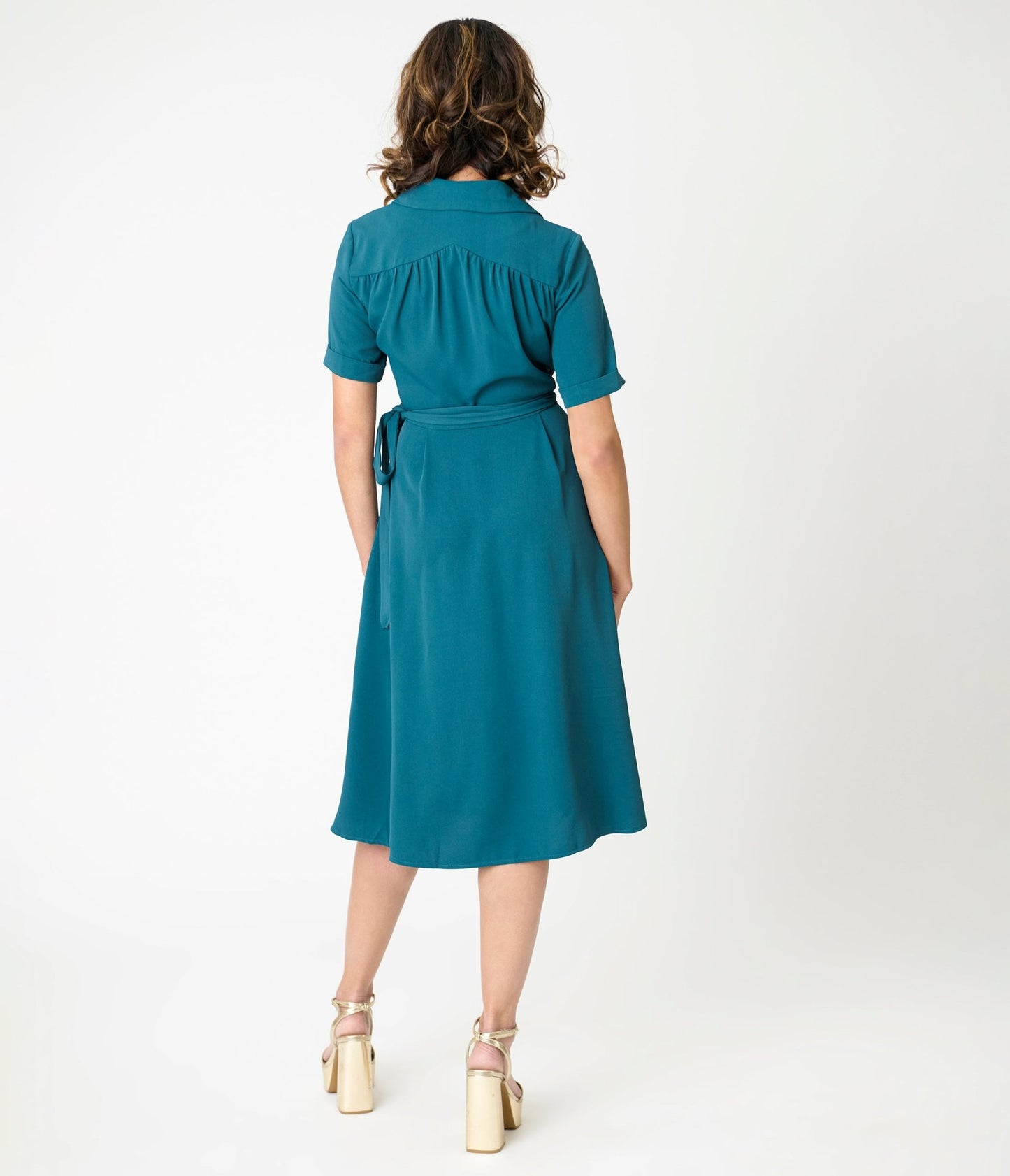 Royal Monk Teal A - Line Judy Wrap Dress - Unique Vintage - Womens, DRESSES, SWING