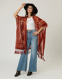Rust Velvet Mesh Tapestry Tassel Kimono