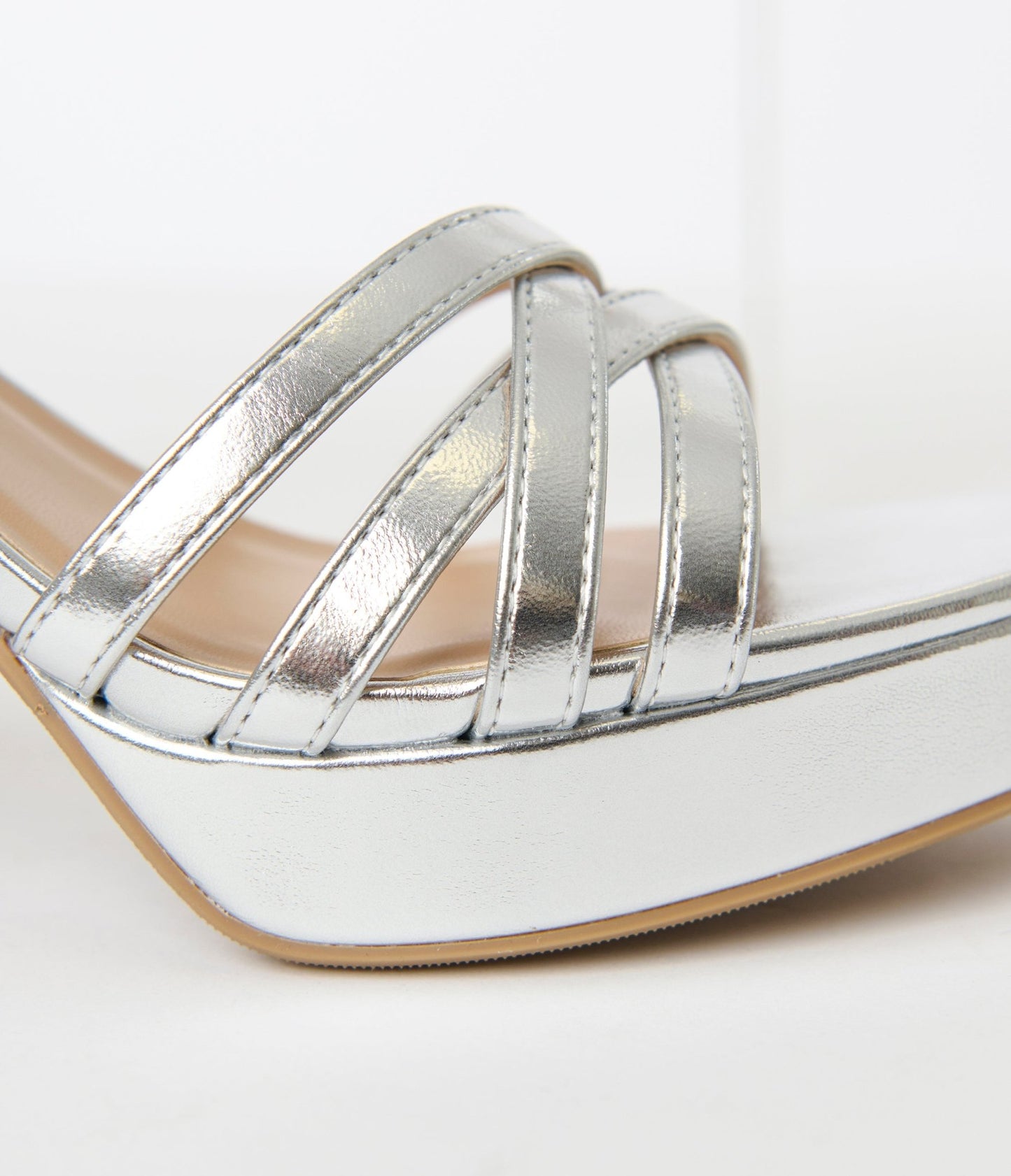 Silver Metallic Leatherette Heels - Unique Vintage - Womens, SHOES, HEELS