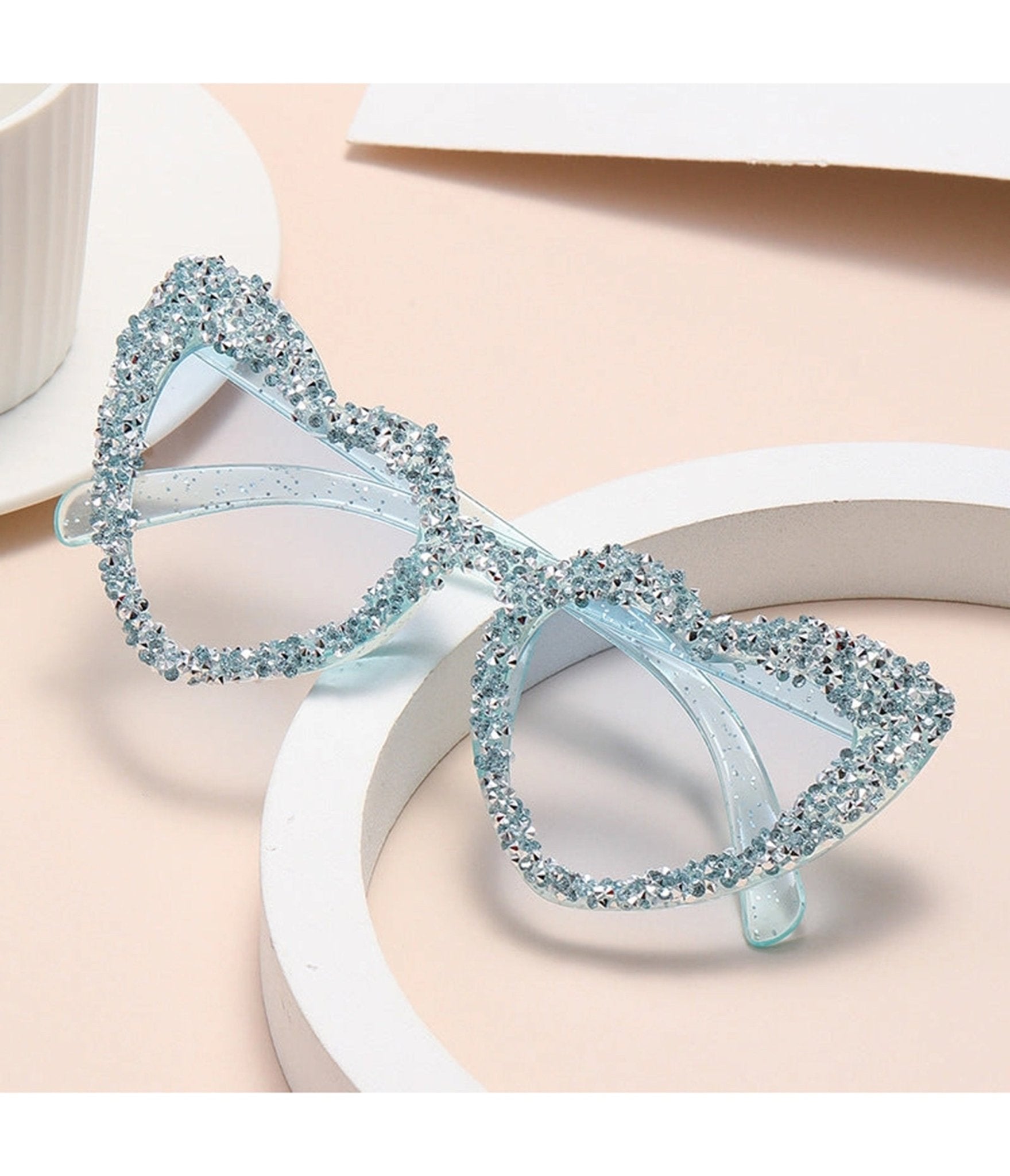 Sky Blue Embellished Heart Shaped Sunglasses – Unique Vintage