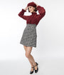 Smak Parlour 1960s Burgundy & Plaid Ruffle Neck Empire A-Line Dress