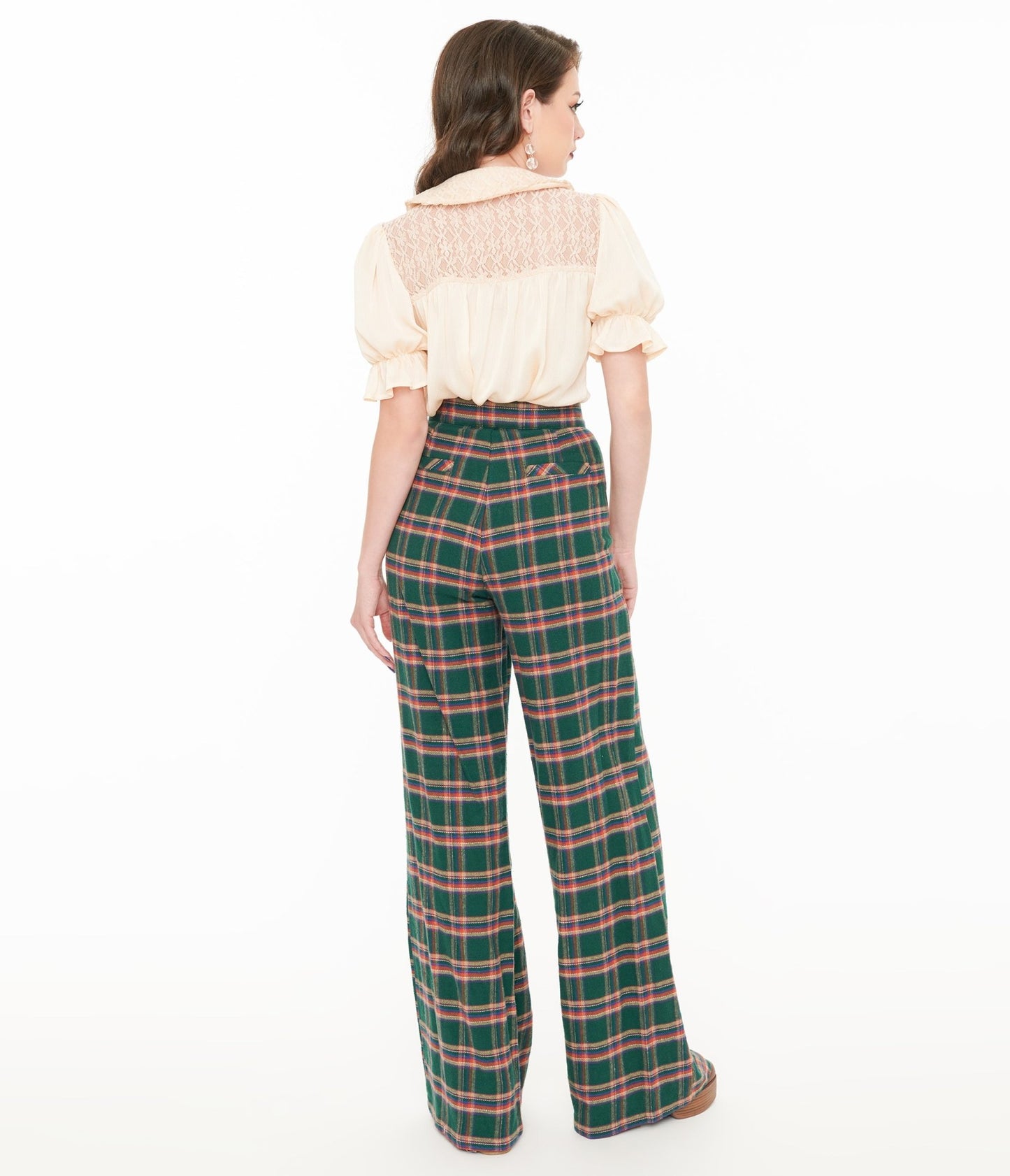 Smak Parlour 1960s Green & Red Plaid Wide Leg Trousers - Unique Vintage - Womens, BOTTOMS, PANTS
