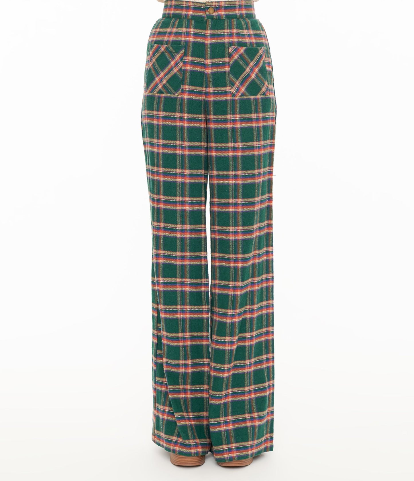 Smak Parlour 1960s Green & Red Plaid Wide Leg Trousers - Unique Vintage - Womens, BOTTOMS, PANTS