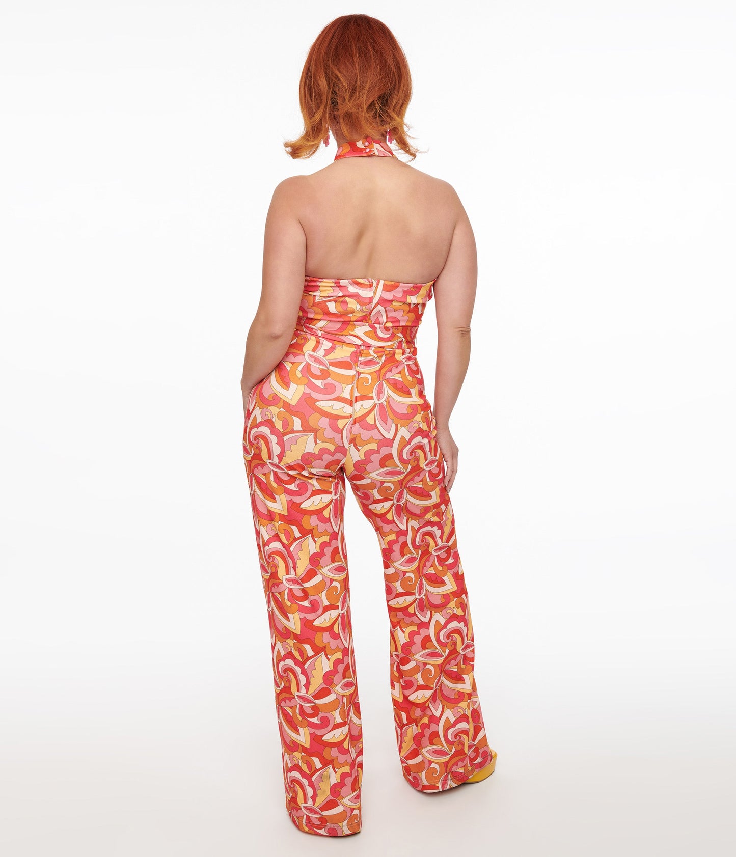 Smak Parlour 1960s Orange Psychedelic Paisley Glamour Goddess Jumpsuit - Unique Vintage - Womens, BOTTOMS, ROMPERS AND JUMPSUITS