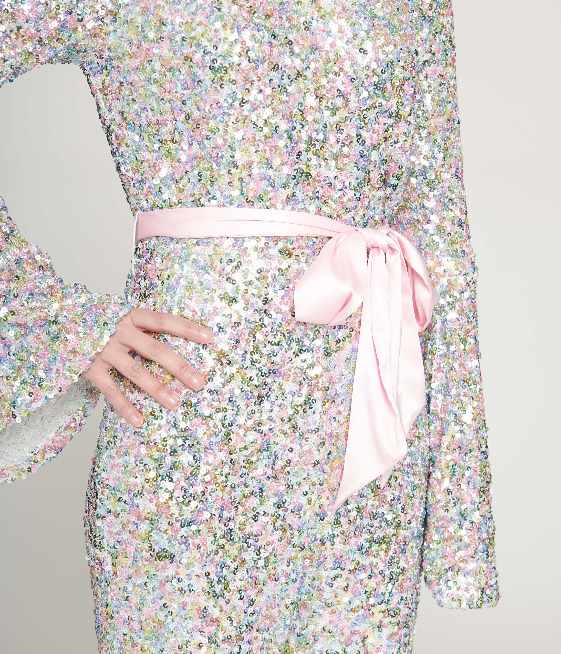 Smak Parlour 1960s Pastel Rainbow Sequin Bell Sleeve Jumpsuit - Unique Vintage - Womens, BOTTOMS, ROMPERS AND JUMPSUITS