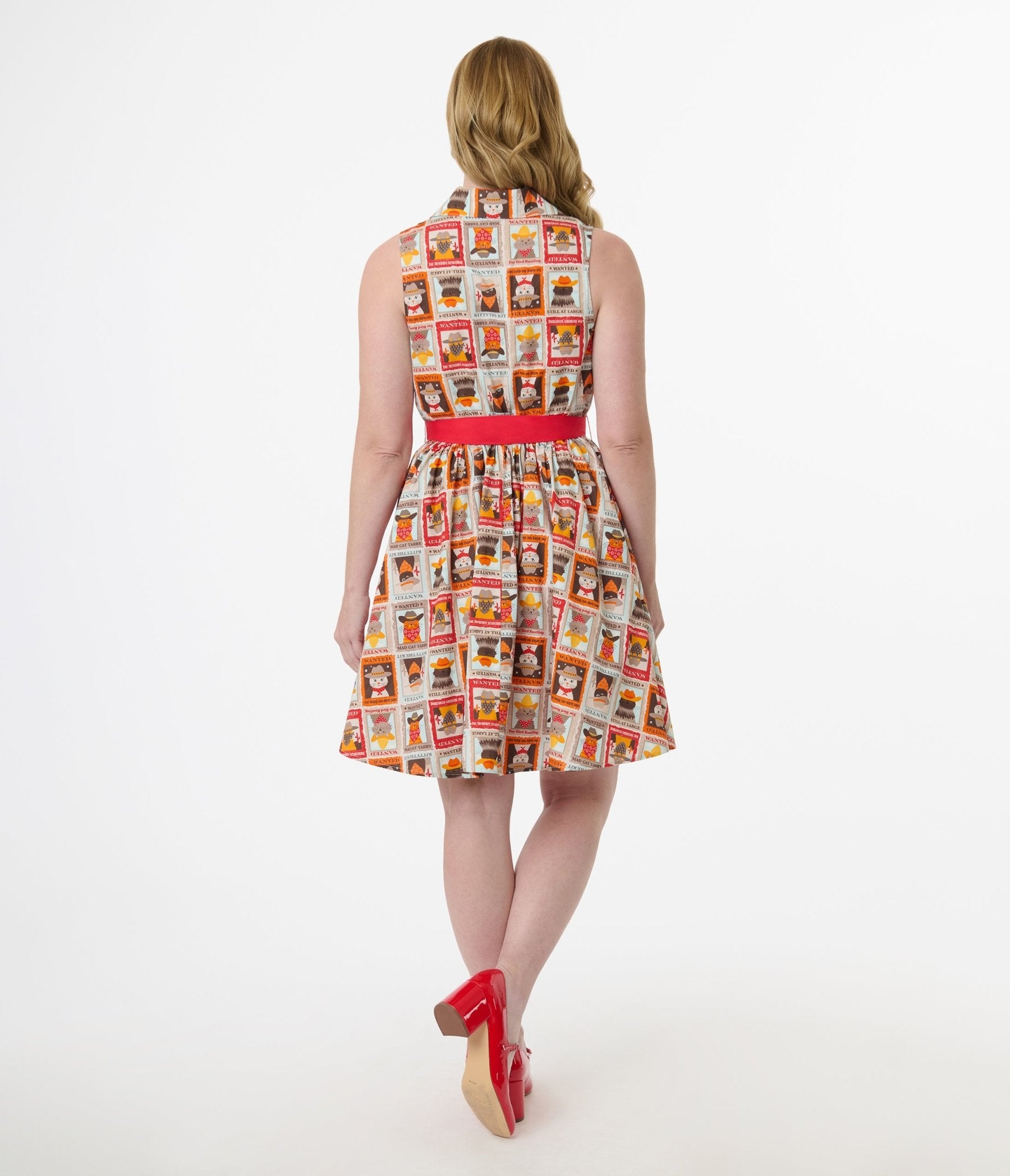 Smak Parlour 1960s Wanted Cats Print Cotton Flare Dress - Unique Vintage - Womens, DRESSES, FIT AND FLARE