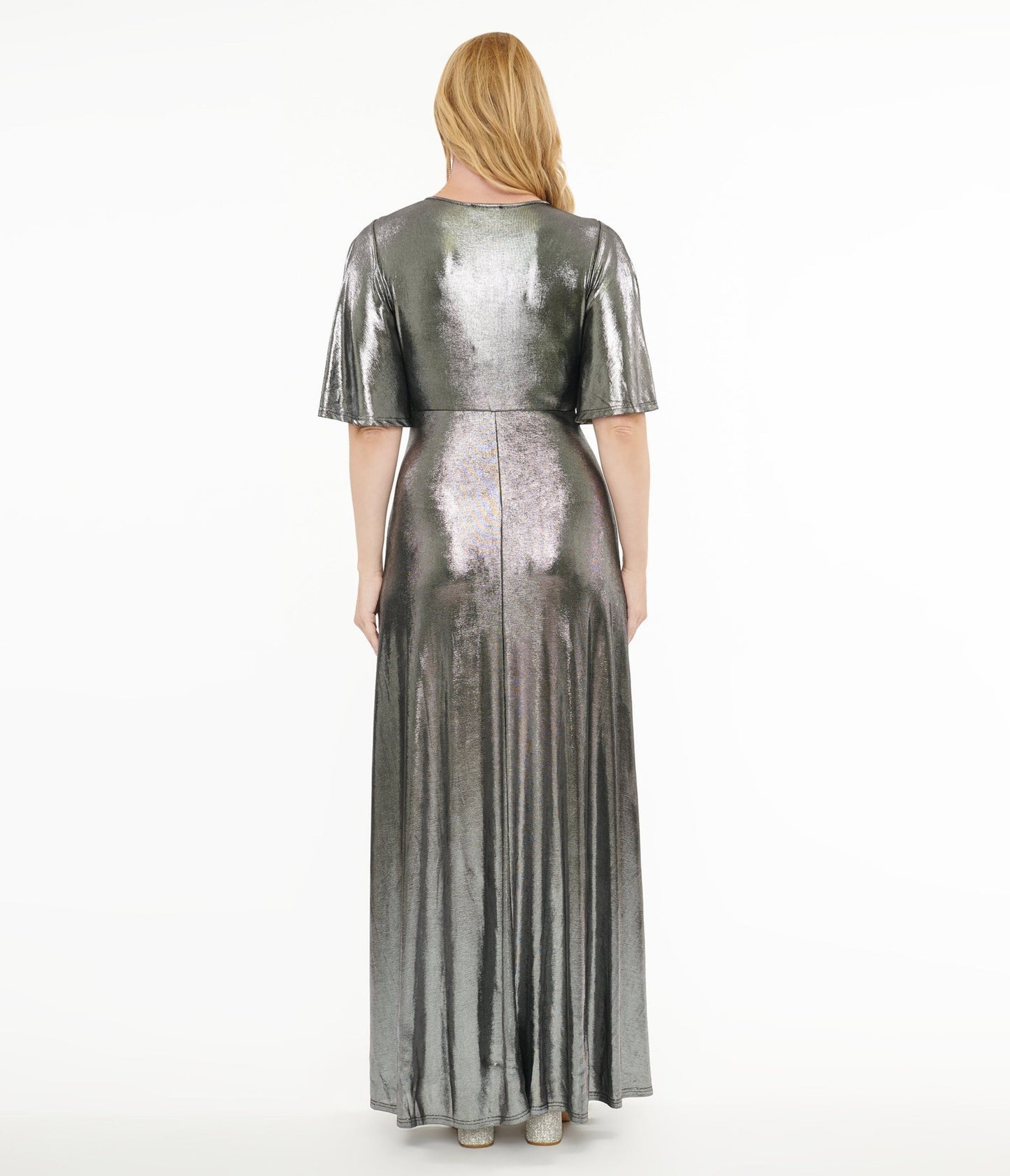 Smak Parlour 1970s Metallic Silver Cutout Maxi Dress - Unique Vintage - Womens, DRESSES, MAXI