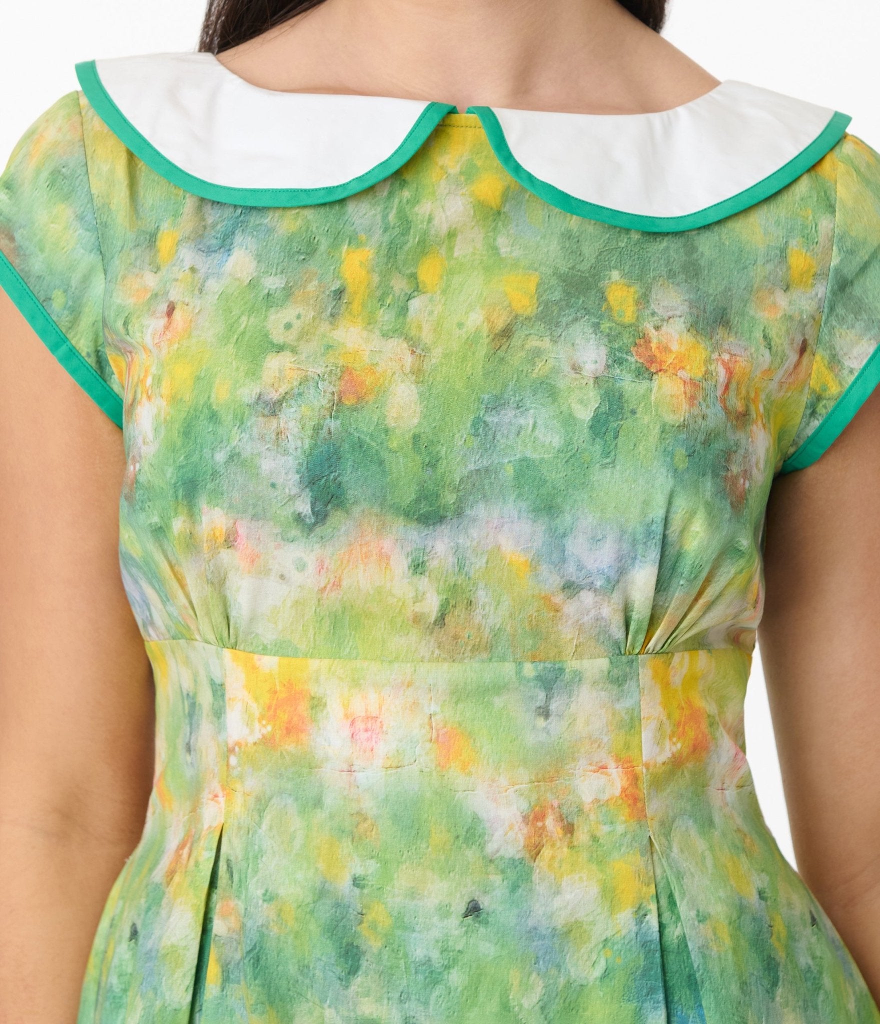 Smak Parlour Green Painted Garden Fit & Flare Dress - Unique Vintage - Womens, DRESSES, FIT AND FLARE