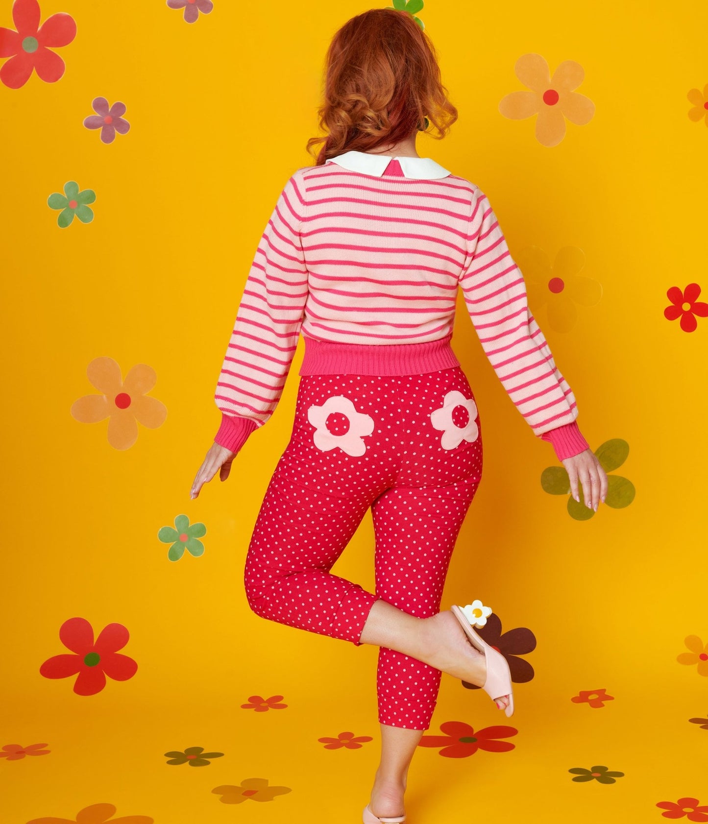 Smak Parlour Hot Pink Pin Dot Daisy Pocket Smarty Pants Capri - Unique Vintage - Womens, BOTTOMS, CAPRI