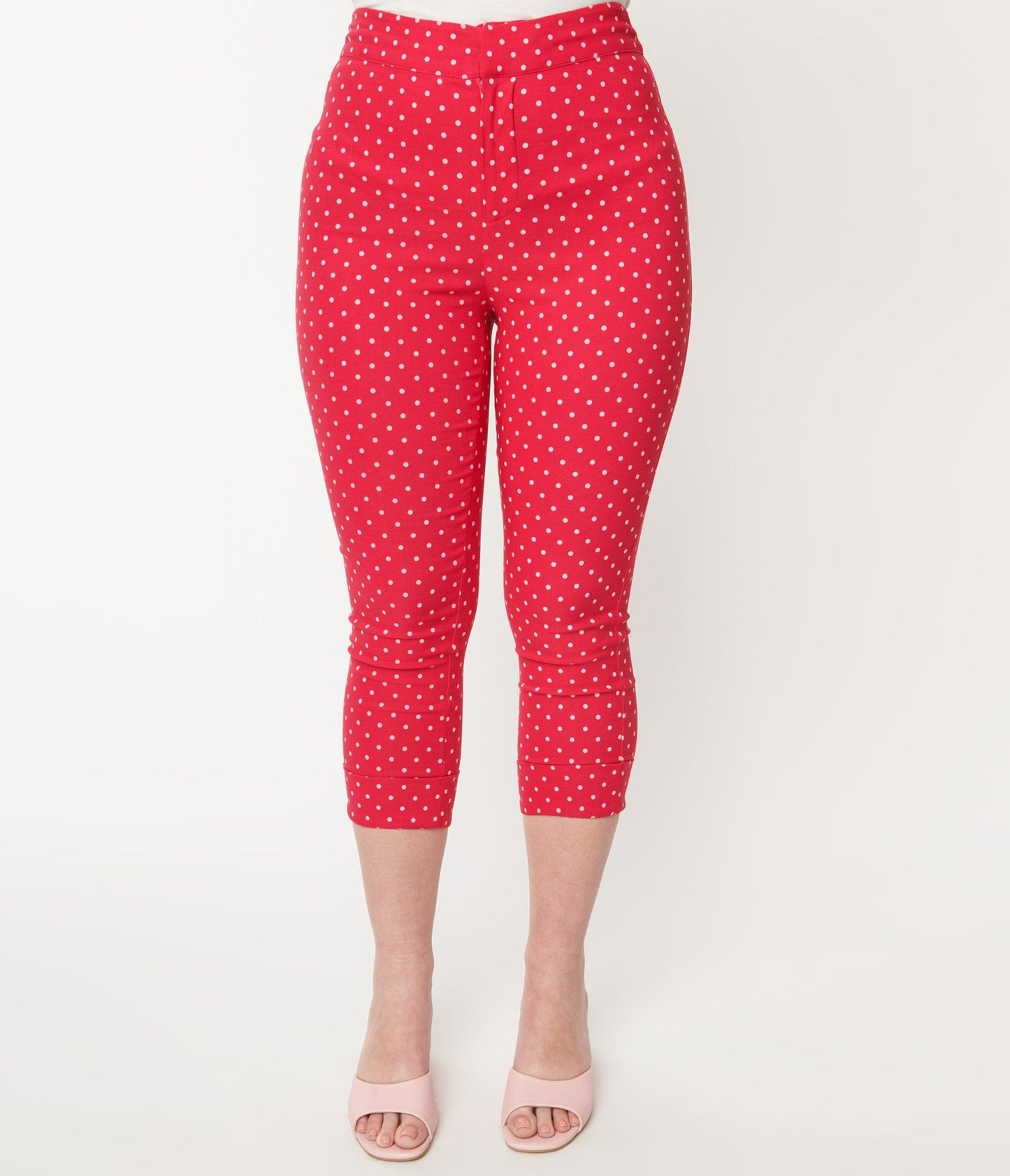 Smak Parlour Hot Pink Pin Dot Daisy Pocket Smarty Pants Capri - Unique Vintage - Womens, BOTTOMS, CAPRI