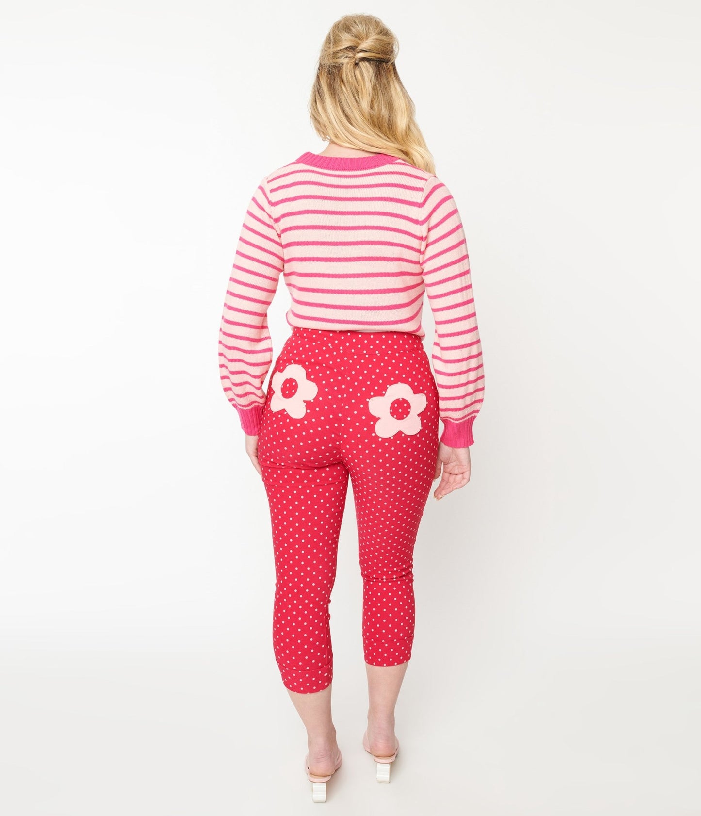 Smak Parlour Hot Pink Pin Dot Daisy Pocket Smarty Pants Capri - Unique Vintage - Womens, BOTTOMS, CAPRI