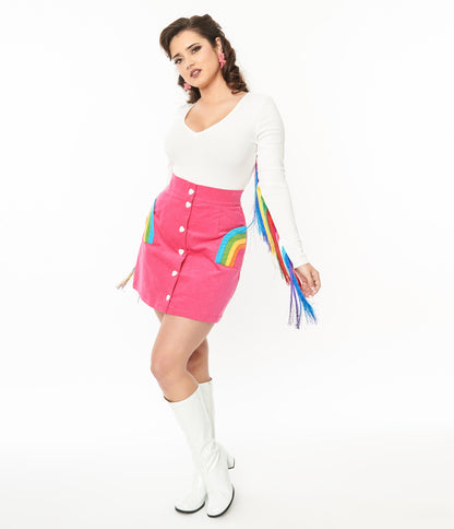 Smak Parlour Hot Pink & Rainbow Match Game Mini Skirt - Unique Vintage - Womens, BOTTOMS, SKIRTS