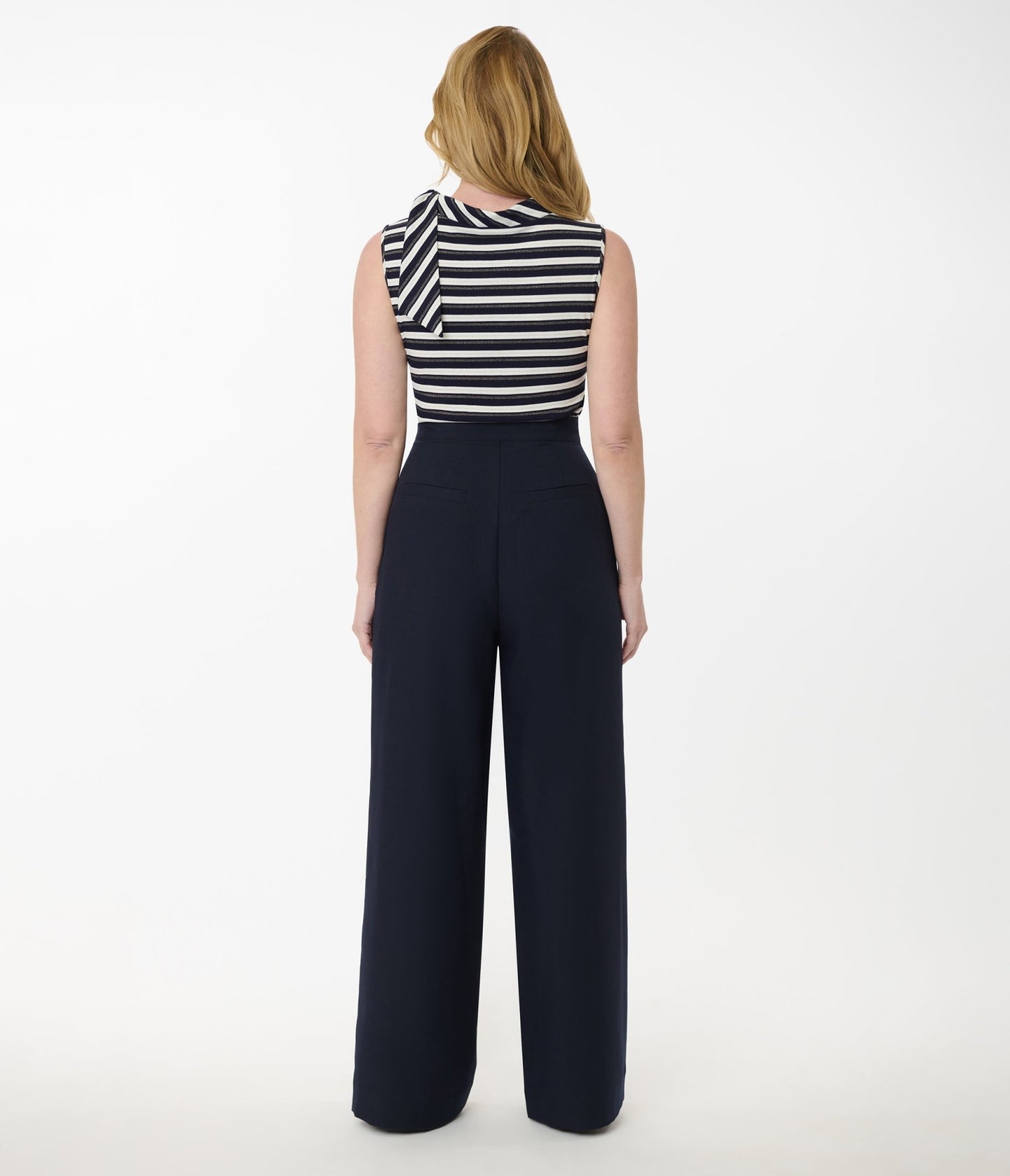Smak Parlour Navy & Silver Button Wide Leg Sailor Pants - Unique Vintage - Womens, BOTTOMS, PANTS