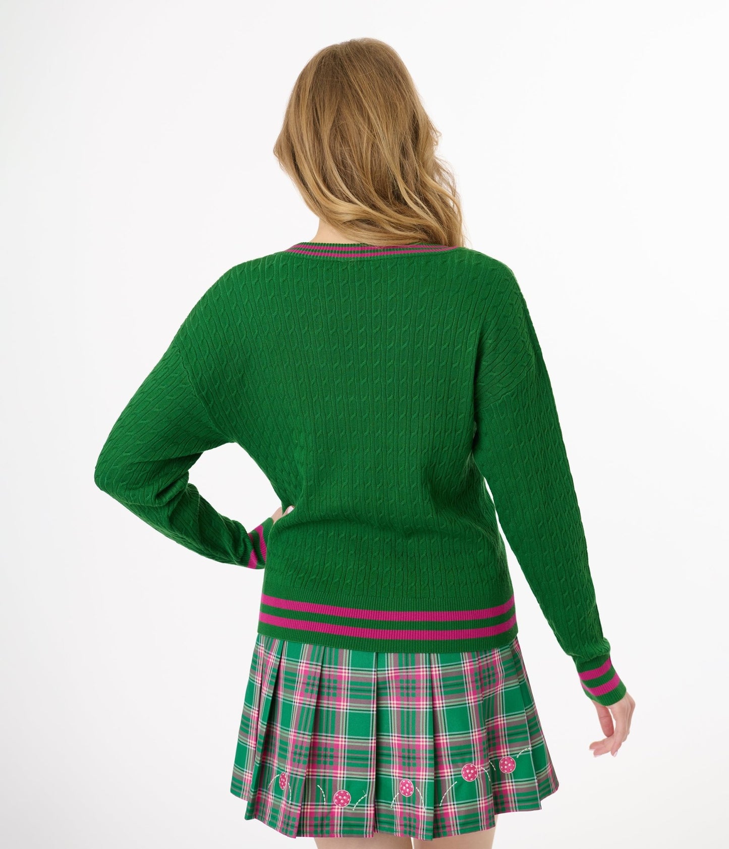 Smak Parlour Pink & Green Pickleball Sweater - Unique Vintage - Womens, TOPS, SWEATERS