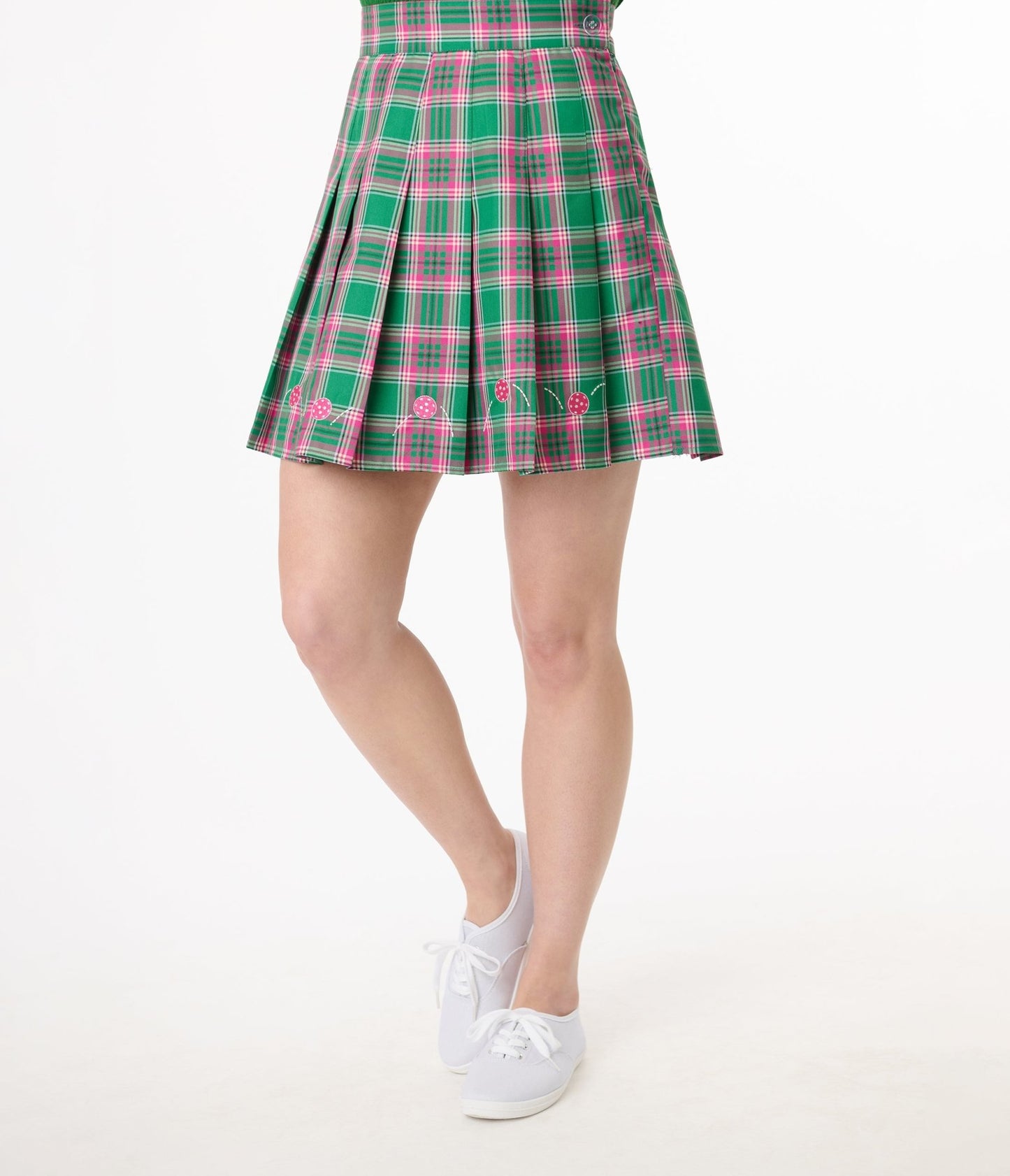 Smak Parlour Pink & Green Plaid Pickleball Pleated Mini Skirt - Unique Vintage - Womens, BOTTOMS, SKIRTS
