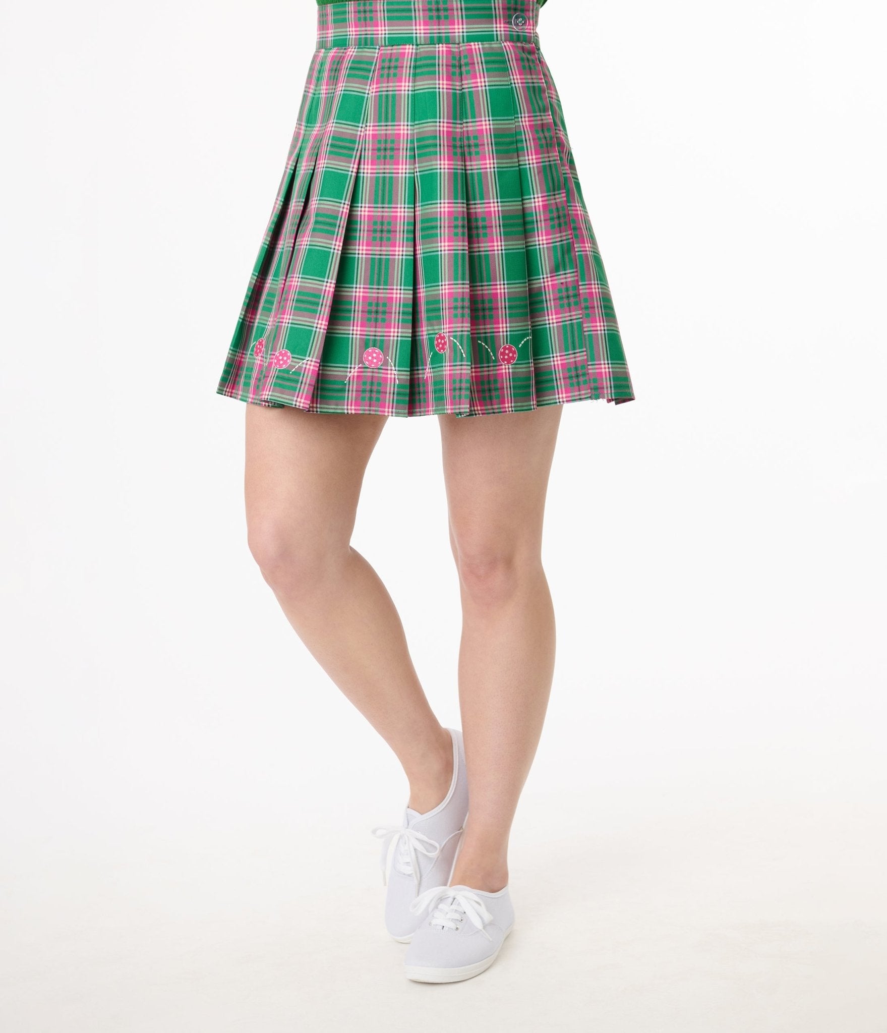 Smak Parlour Pink & Green Plaid Pickleball Pleated Mini Skirt - Unique Vintage - Womens, BOTTOMS, SKIRTS