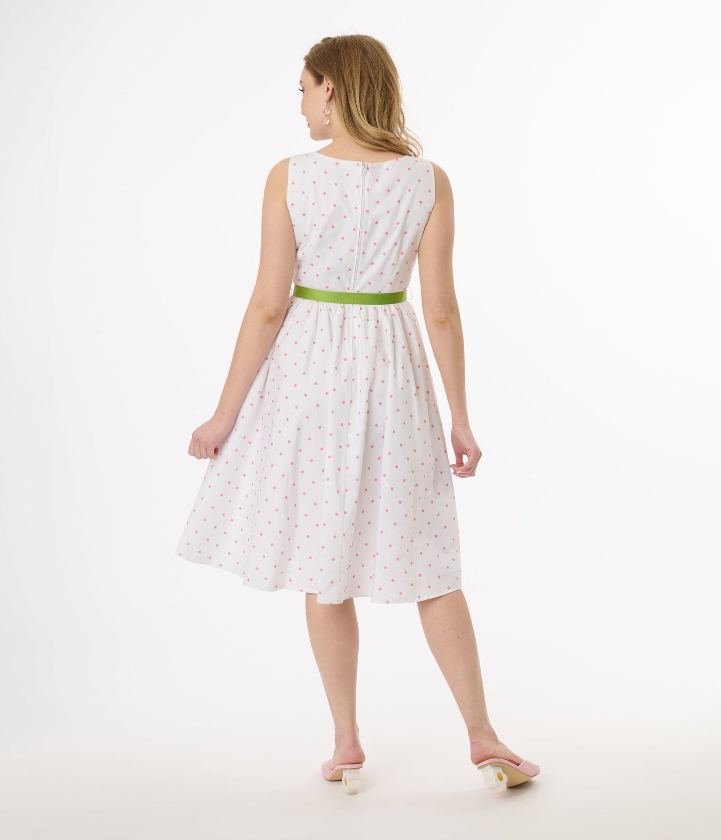Smak Parlour Pink Pin Dot Tulip Sleeveless Swing Dress - Unique Vintage - Womens, DRESSES, SWING