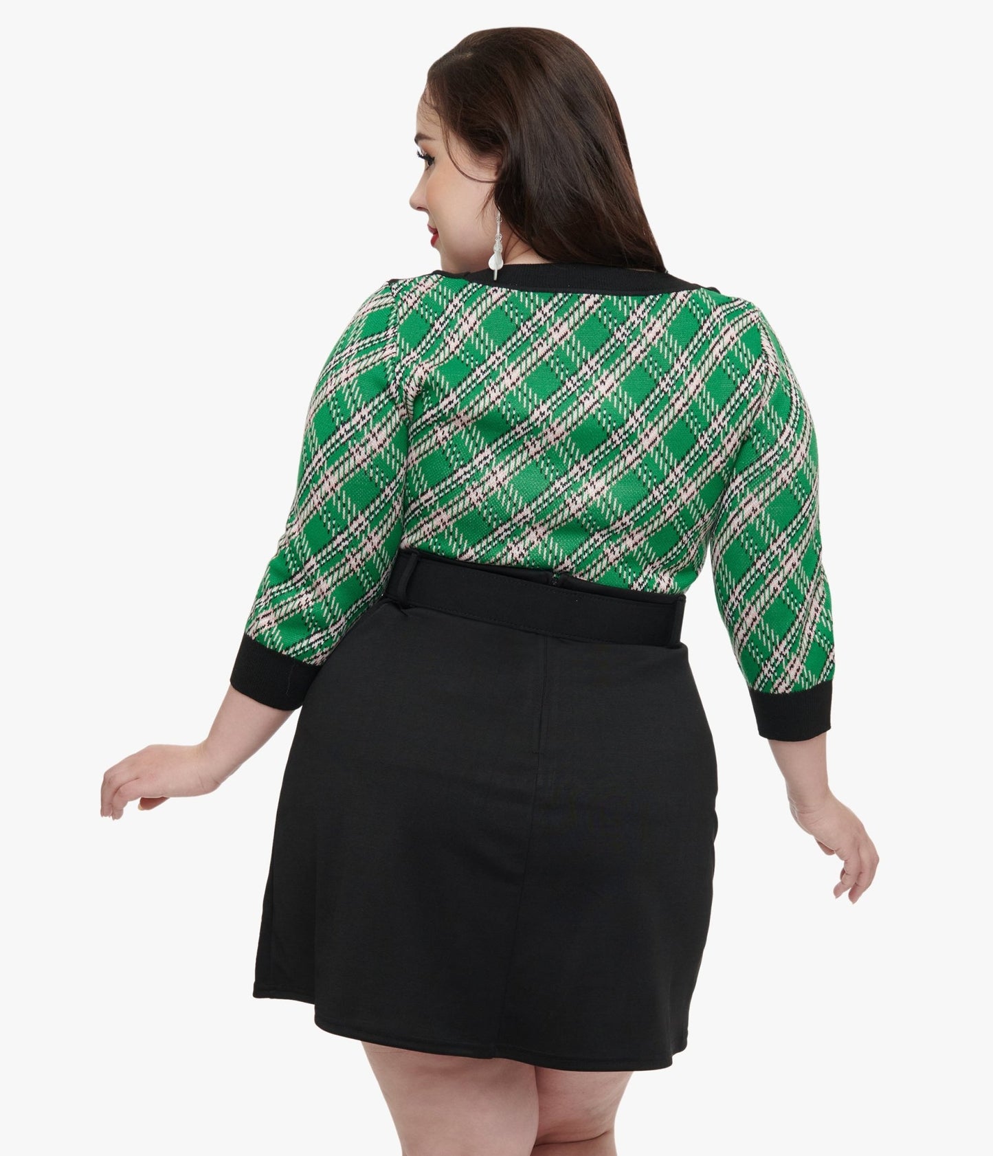 Smak Parlour Plus Size 1960s Green Plaid & Hedgehog Sweater - Unique Vintage - Womens, TOPS, SWEATERS