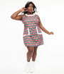 Smak Parlour Plus Size 1960s Hot Pink & Blue Daisy Print Mod Shift Dress