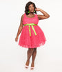 Smak Parlour Plus Size 1960s Hot Pink Empire Waist Mini Dress