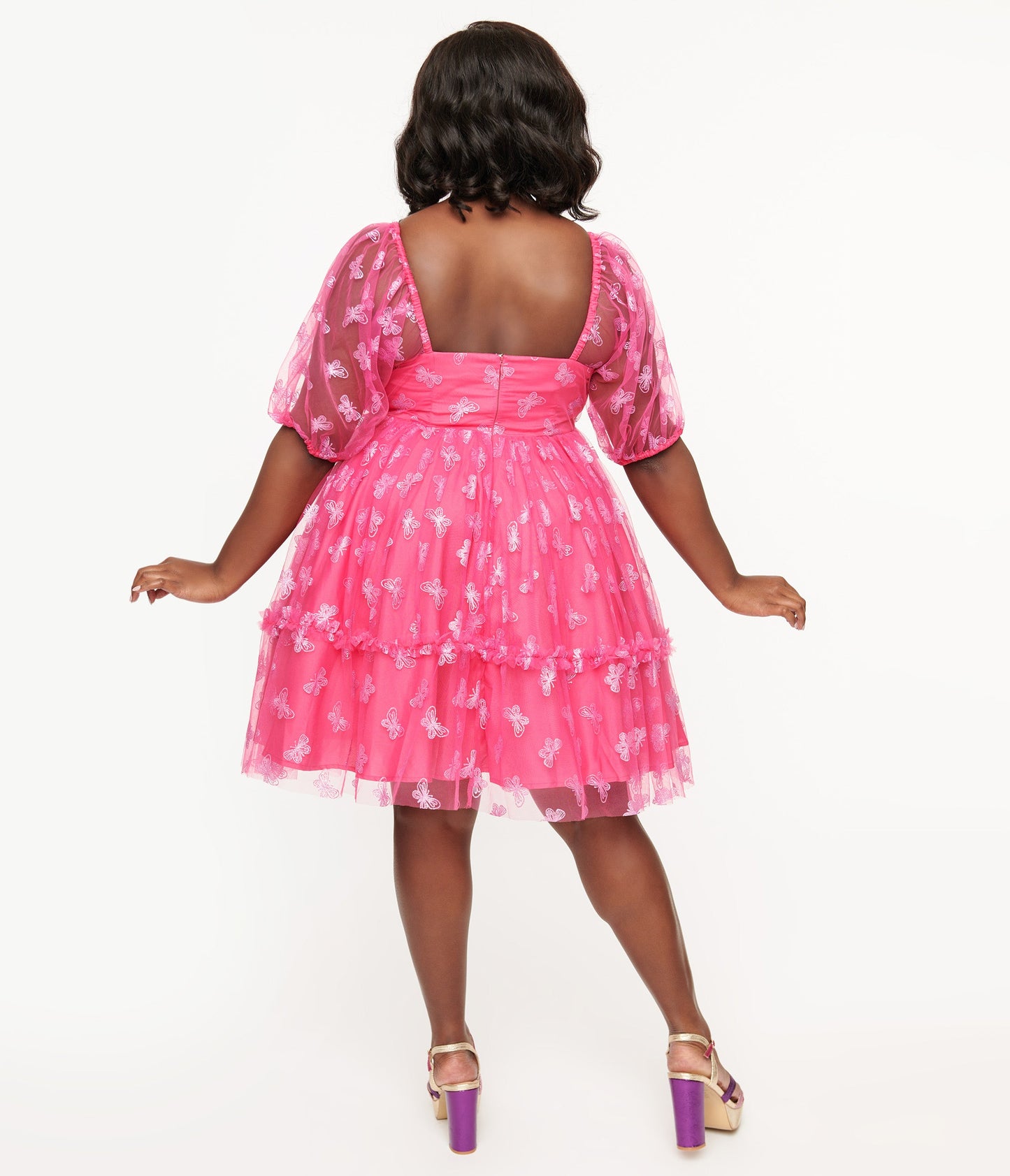 Smak Parlour Plus Size 1960s Hot Pink Glitter Butterfly Babydoll Dress - Unique Vintage - Womens, DRESSES, BABYDOLL