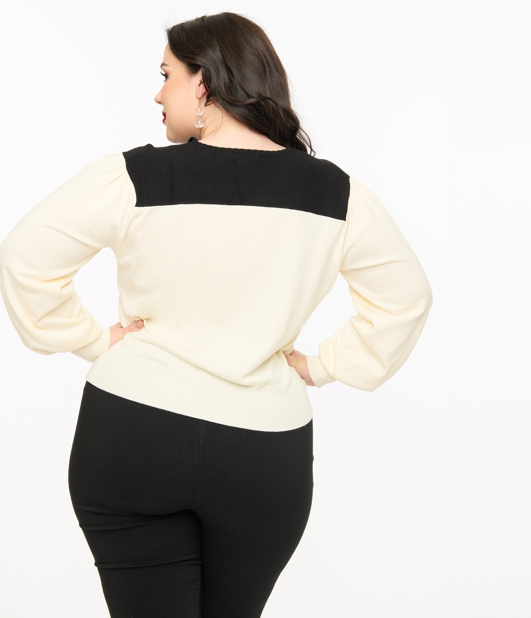 Smak Parlour Plus Size 1960s Ivory & Black Mushroom Embroidered Cardigan - Unique Vintage - Womens, TOPS, SWEATERS