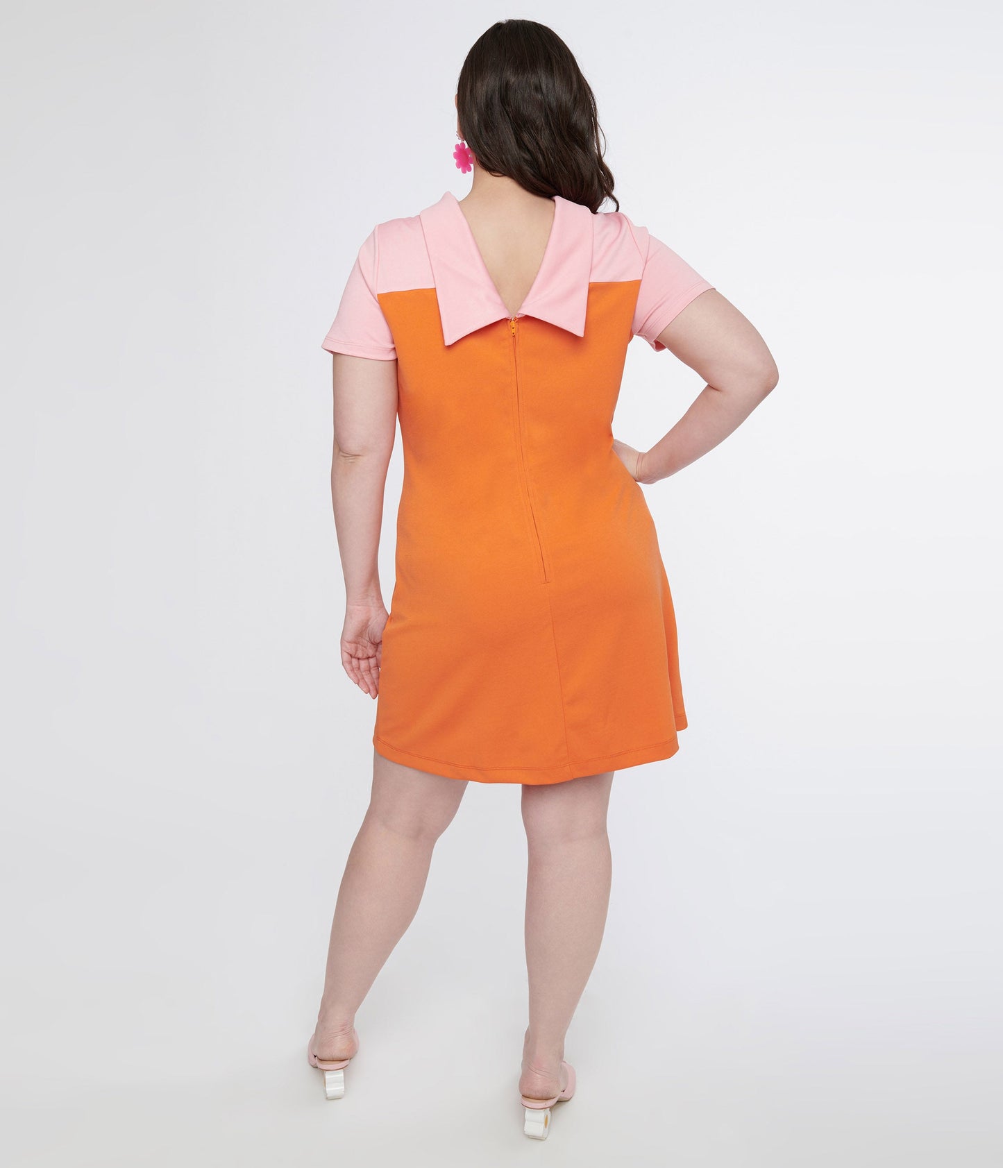 Smak Parlour Plus Size 1960s Orange & Pink Flower Pocket Shift Dress - Unique Vintage - Womens, DRESSES, SHIFTS
