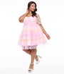 Smak Parlour Plus Size 1960s Pink Rainbow Polka Dot Babydoll Dress