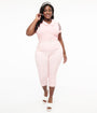 Smak Parlour Plus Size Pink & White Gingham Capri Pants
