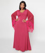Smak Parlour Plus Size 1970s Berry Floral Fringe Sleeve Maxi Dress